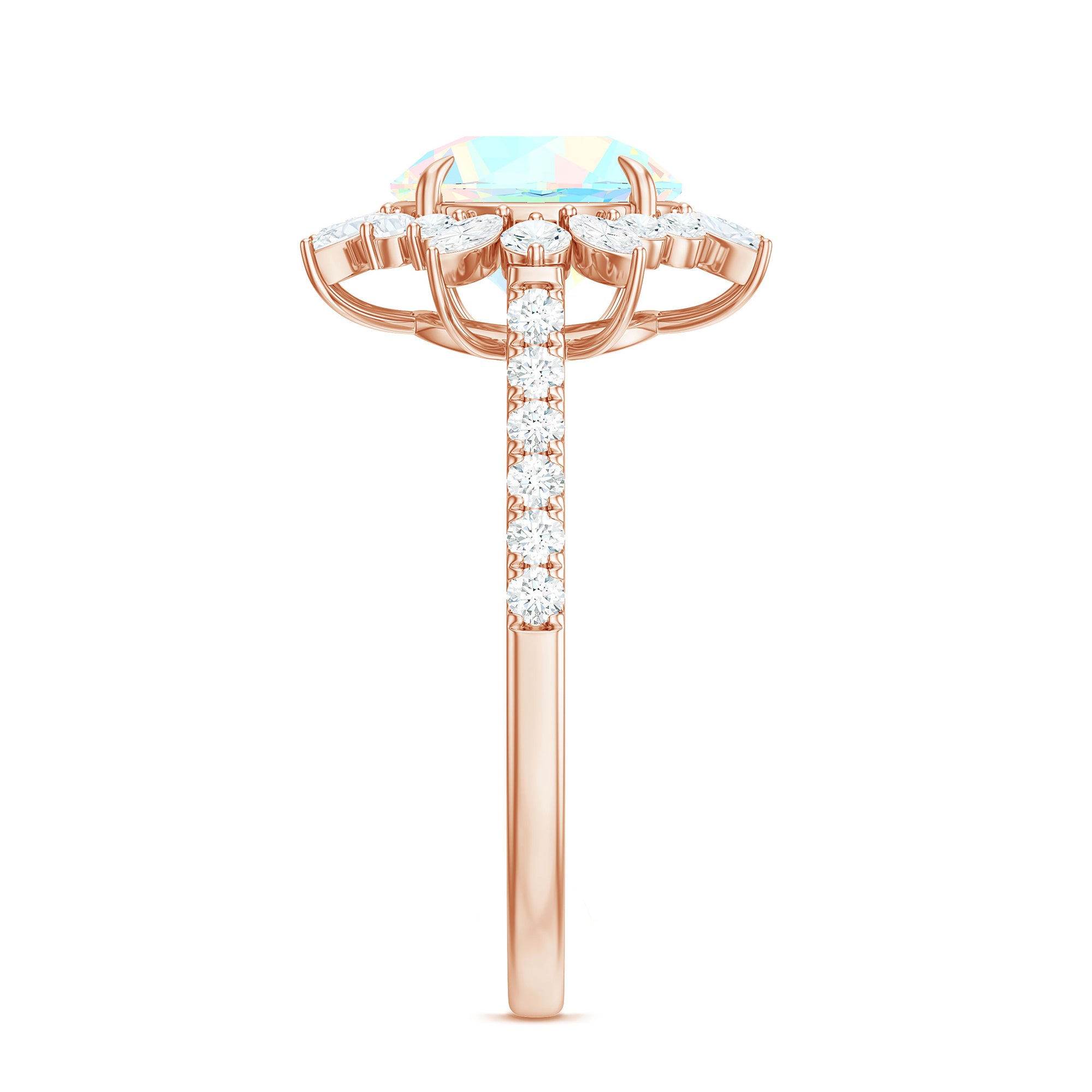 Natural 8mm Ethiopian Opal Halo Engagement Ring with Side Stones AAA - Rosec Jewels