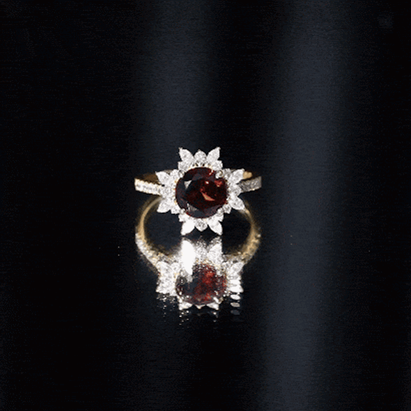 Real 8mm Garnet Statement Engagement Ring with Diamond Halo AAA - Rosec Jewels