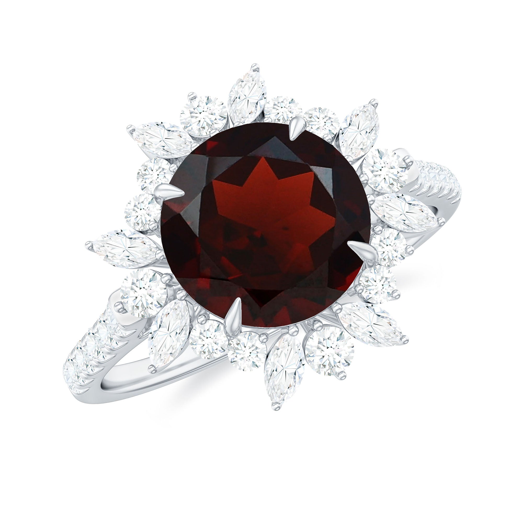Real 8mm Garnet Statement Engagement Ring with Diamond Halo