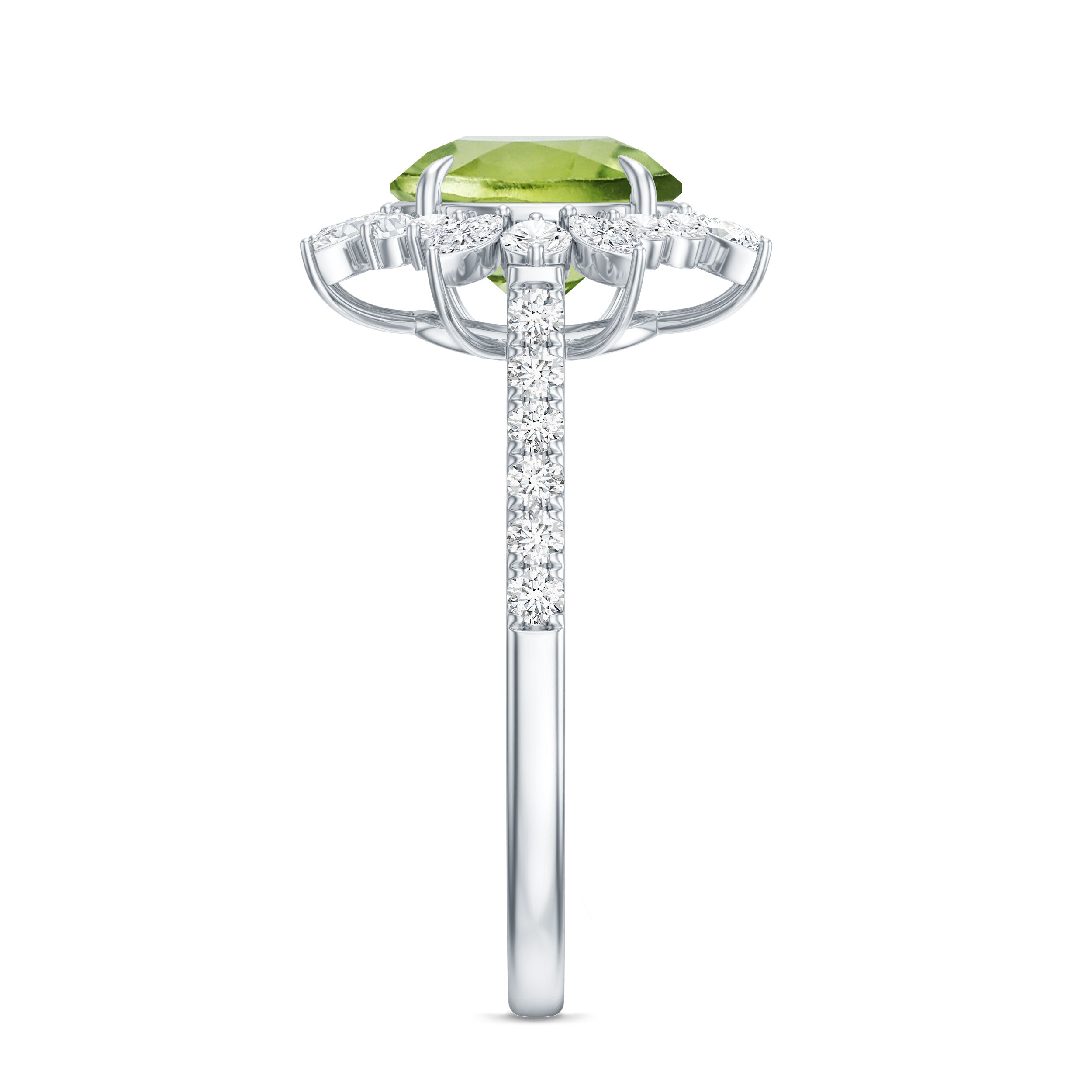 Natural 2 Carat Peridot Statement Engagement Ring with Halo AAA - Rosec Jewels