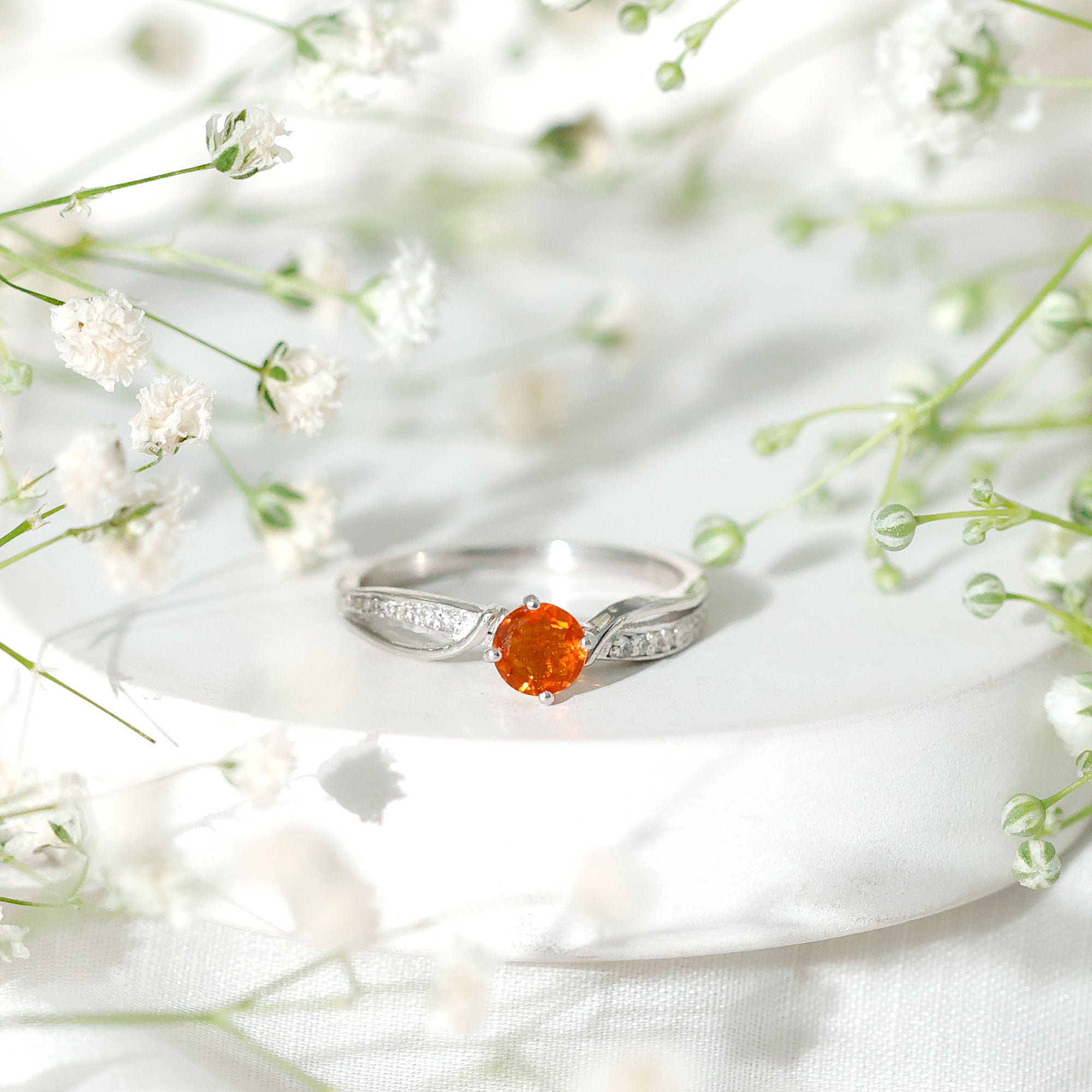 Orange Fire Opal Infinity Engagement Ring with Diamonds AAA - Rosec Jewels