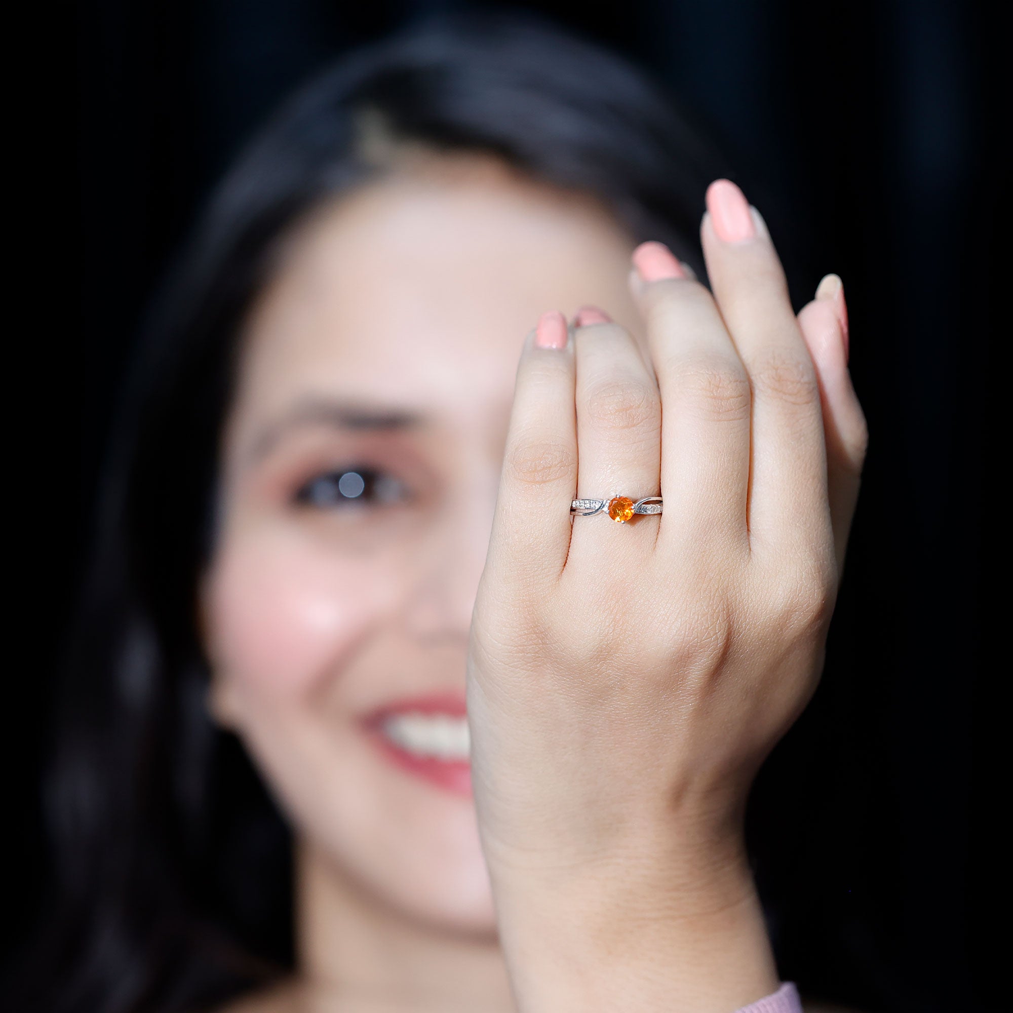 Orange Fire Opal Infinity Engagement Ring with Diamonds AAA - Rosec Jewels