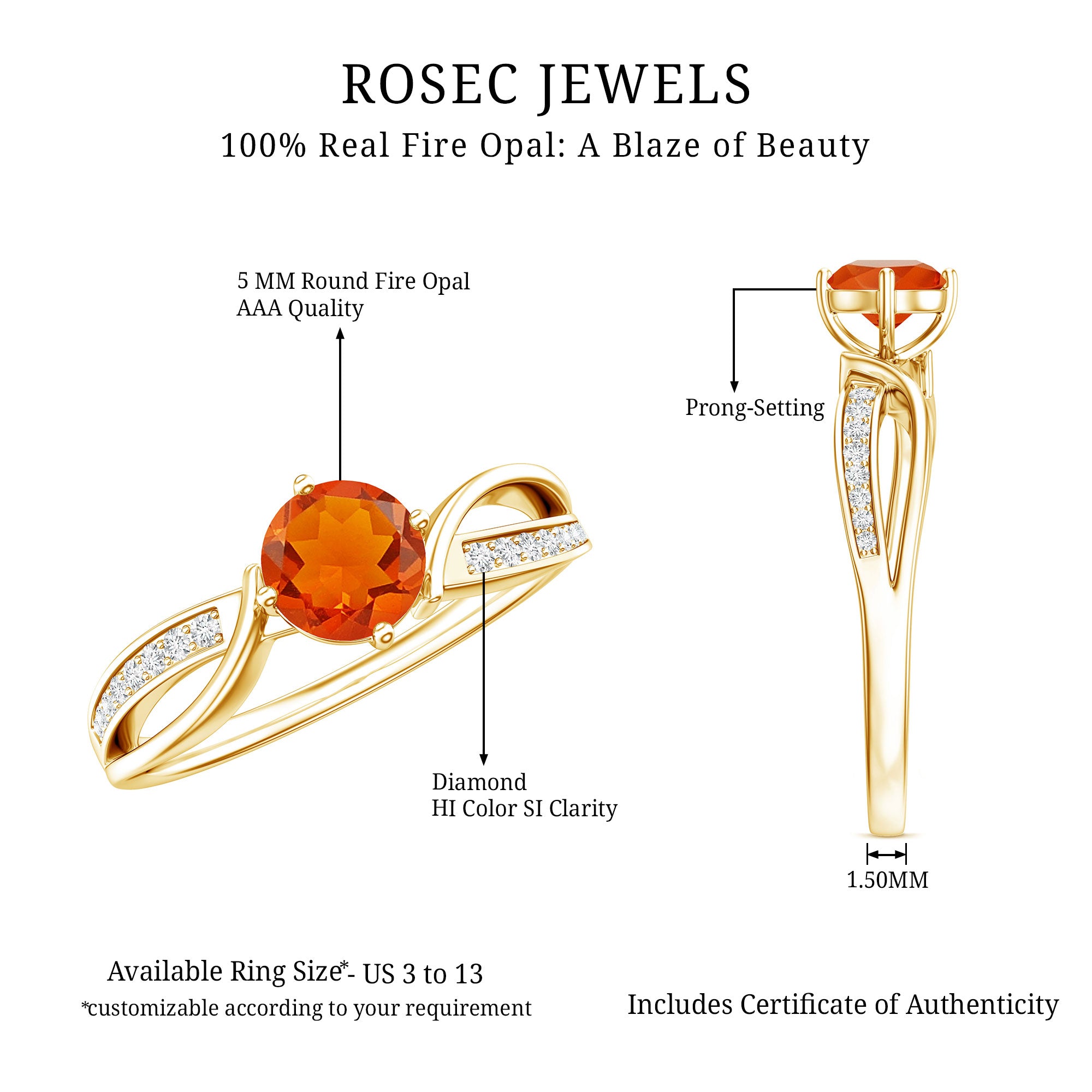 Orange Fire Opal Infinity Engagement Ring with Diamonds AAA - Rosec Jewels