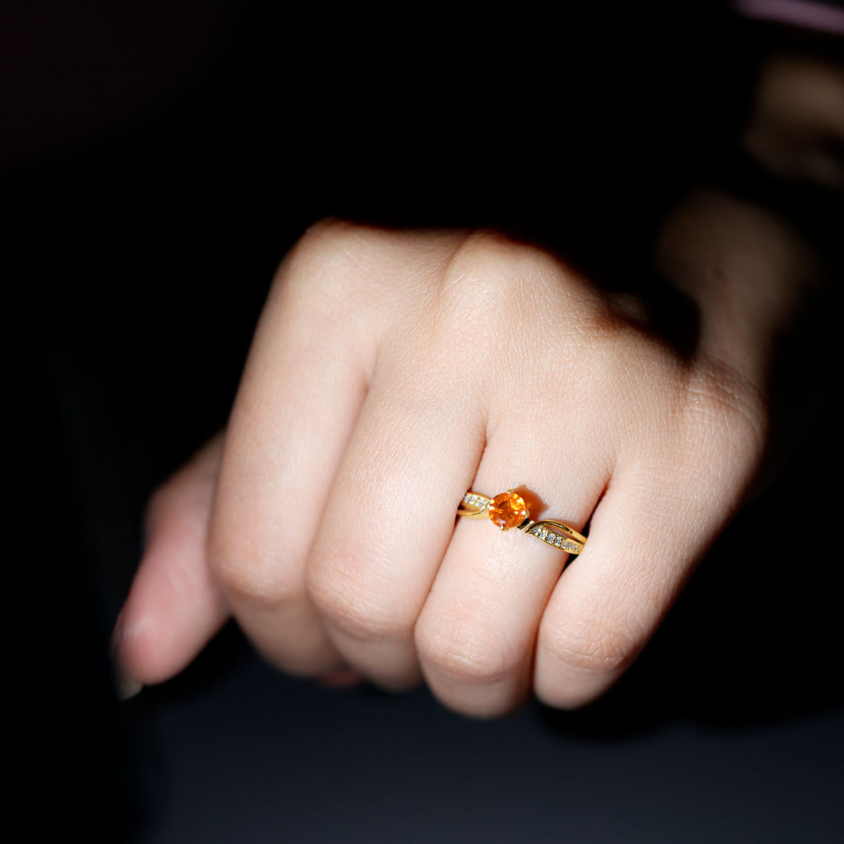 Orange Fire Opal Infinity Engagement Ring with Diamonds AAA - Rosec Jewels