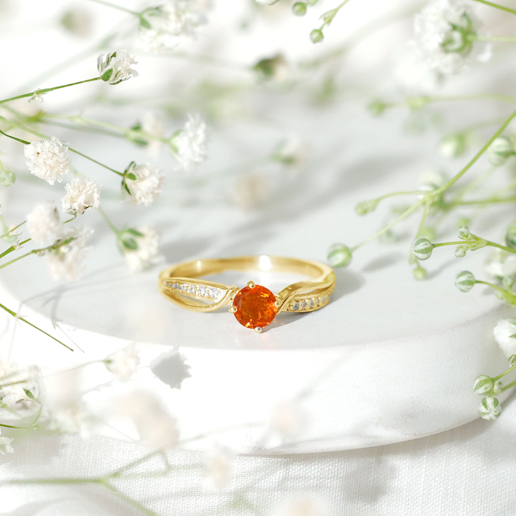 Orange Fire Opal Infinity Engagement Ring with Diamonds AAA - Rosec Jewels