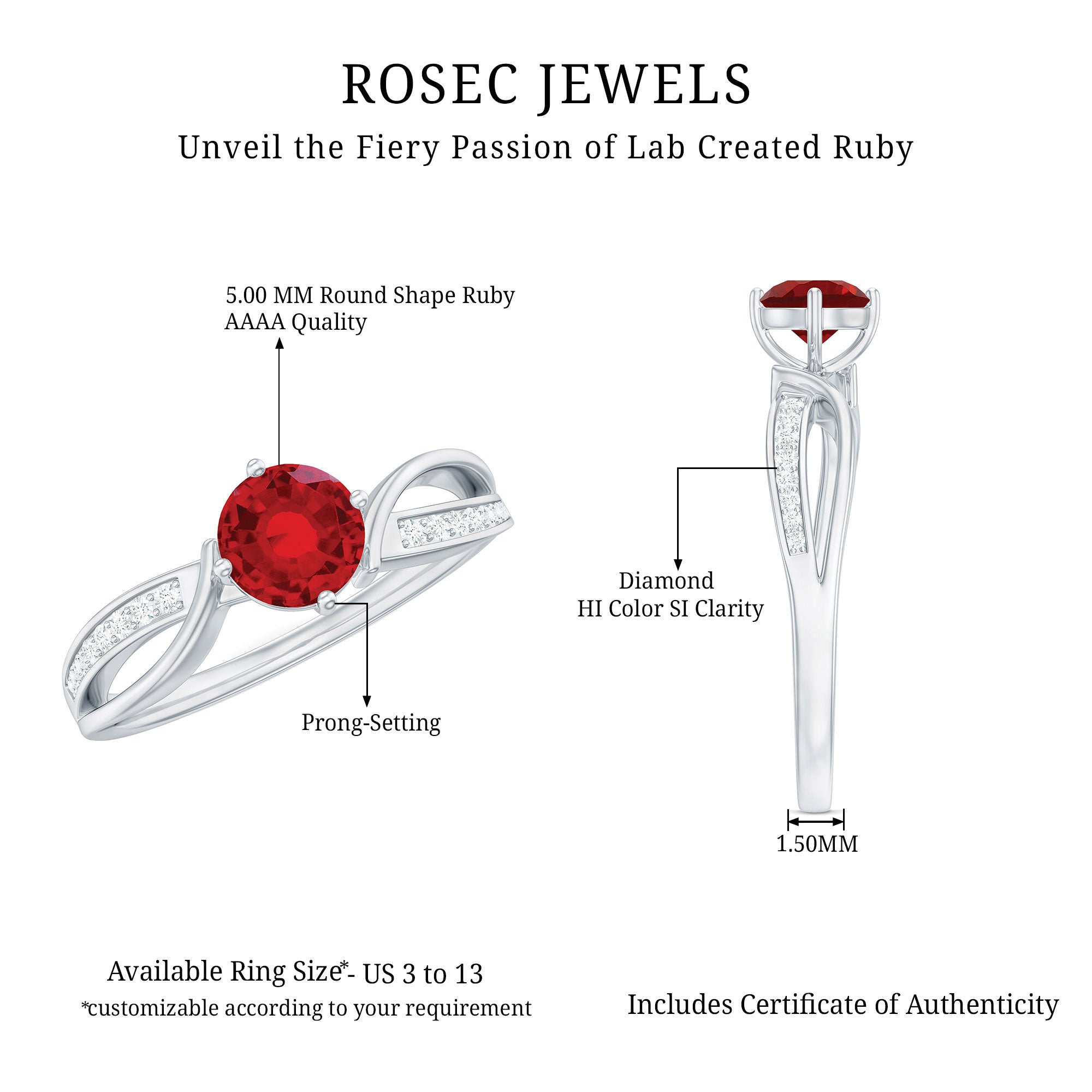 Rosec Jewels-Solitaire Lab Created Ruby Infinity Engagement Ring with Diamonds