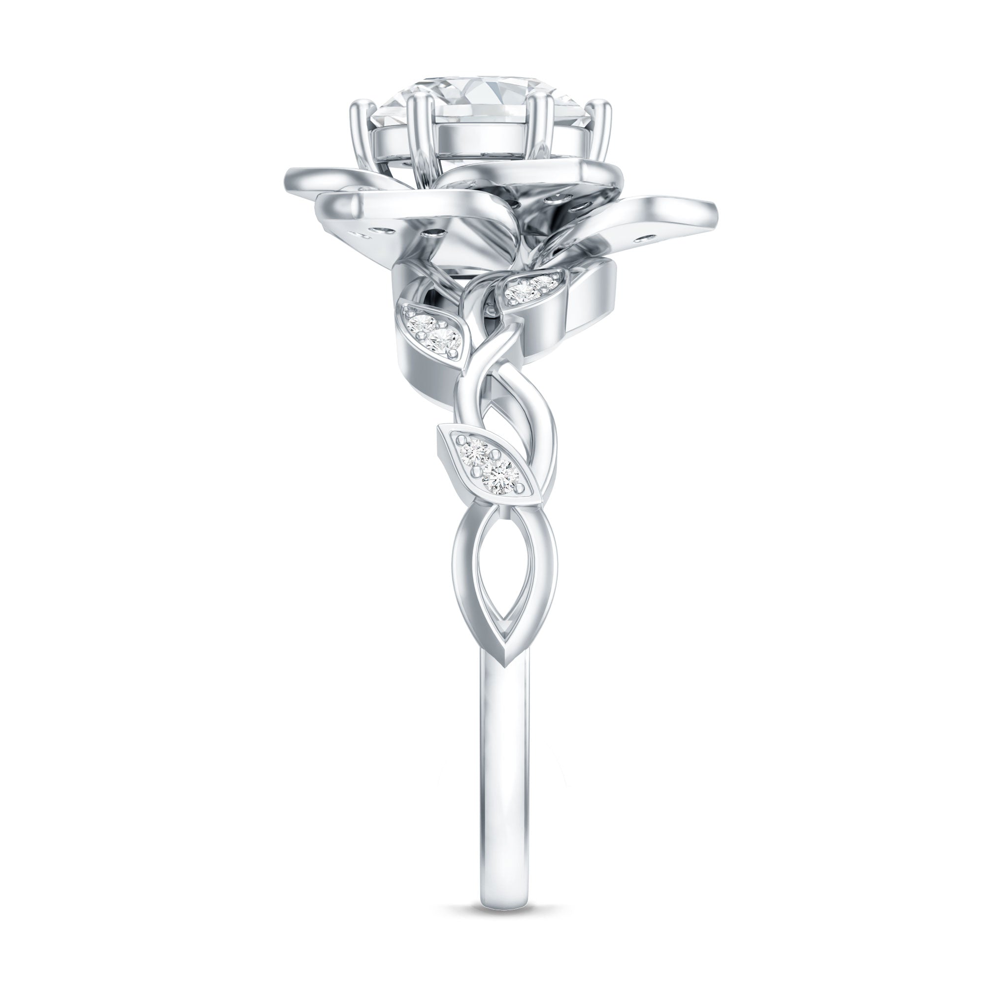 Nature Inspired Moissanite Flower Engagement Ring with Certificate D-VS1 - Rosec Jewels