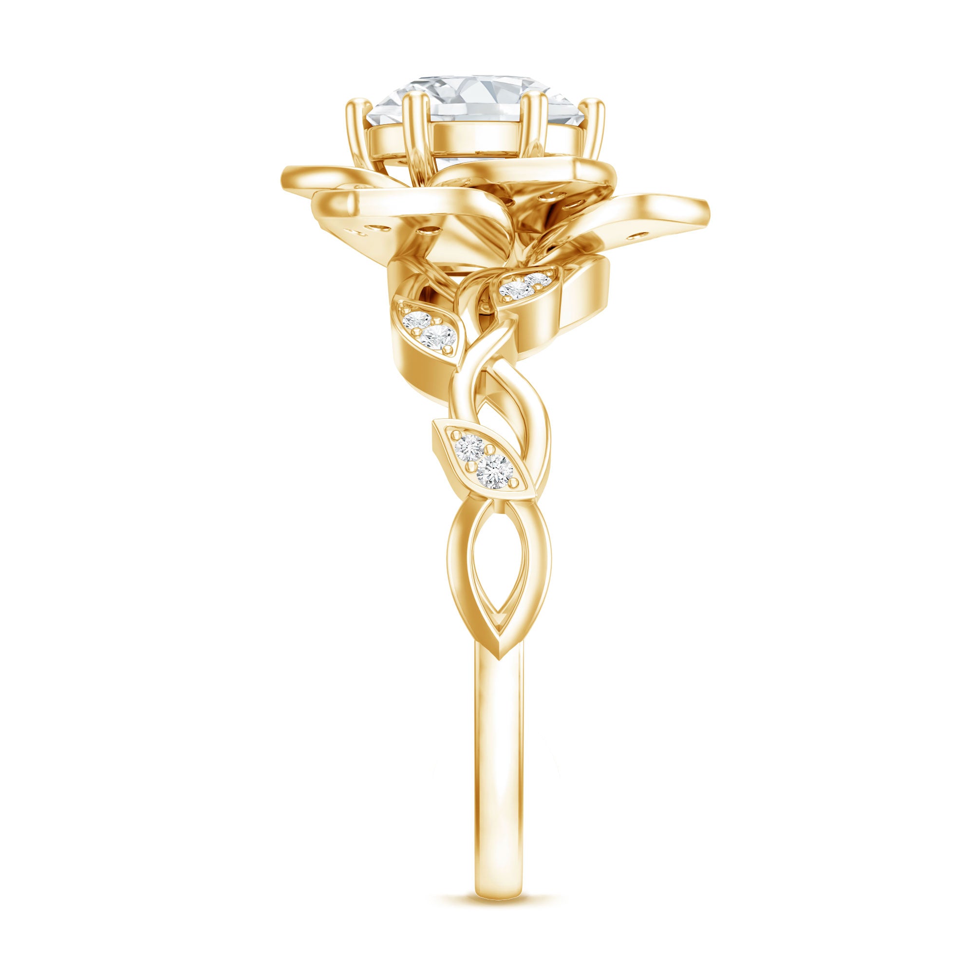 Nature Inspired Moissanite Flower Engagement Ring with Certificate D-VS1 - Rosec Jewels
