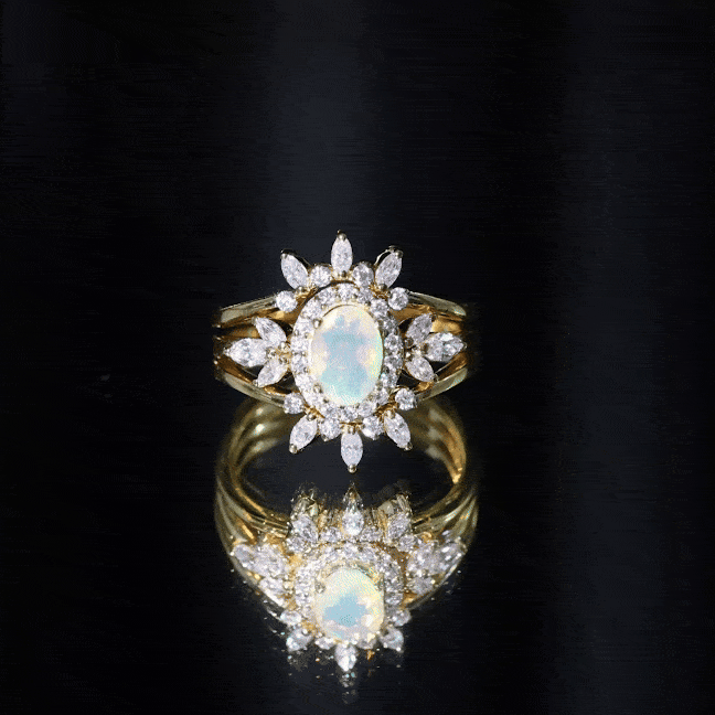 0.9 Carat Natural Certified Ethiopian Opal Engagement Ring Set of 3 AAA - Rosec Jewels