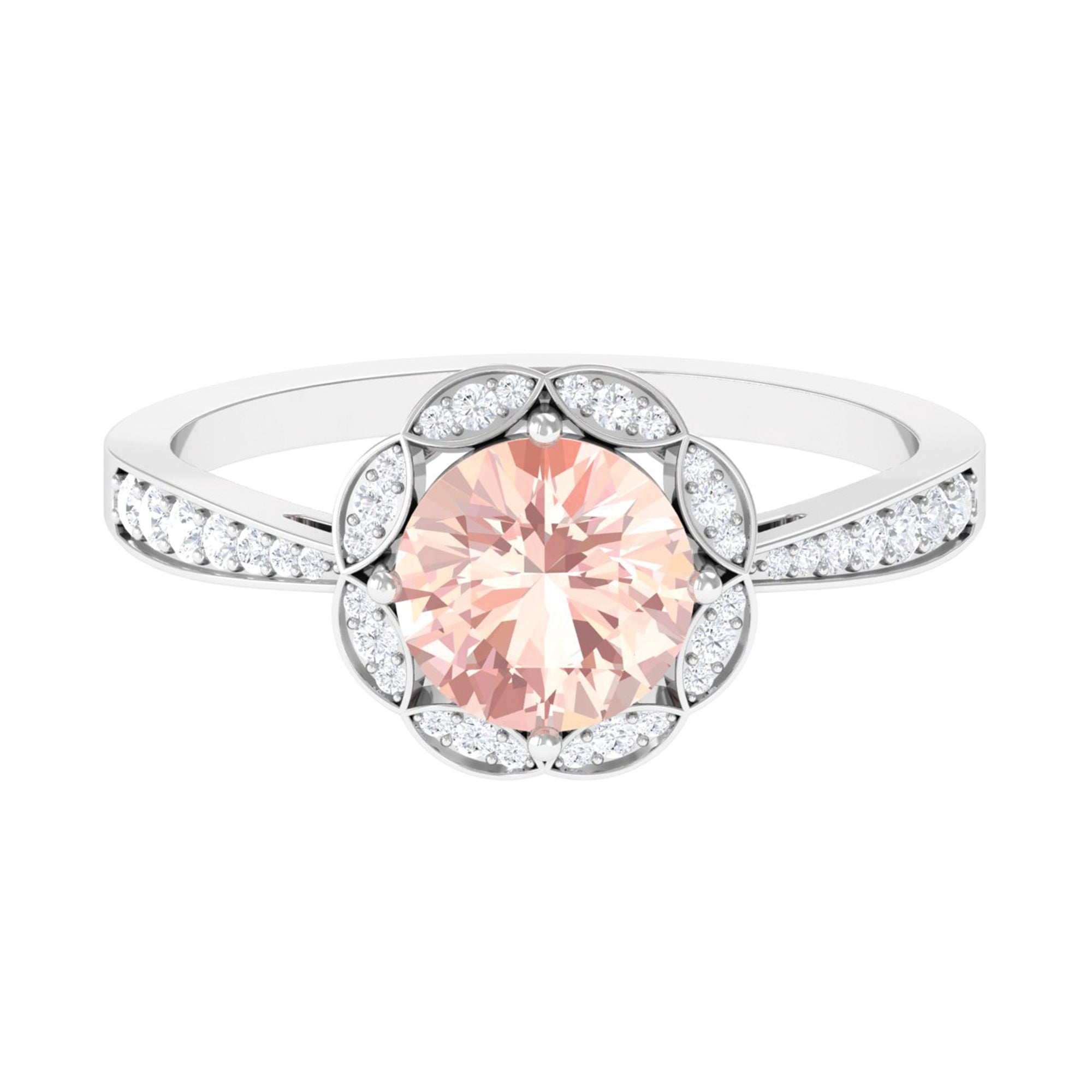 Designer Morganite and Diamond Halo Engagement Ring