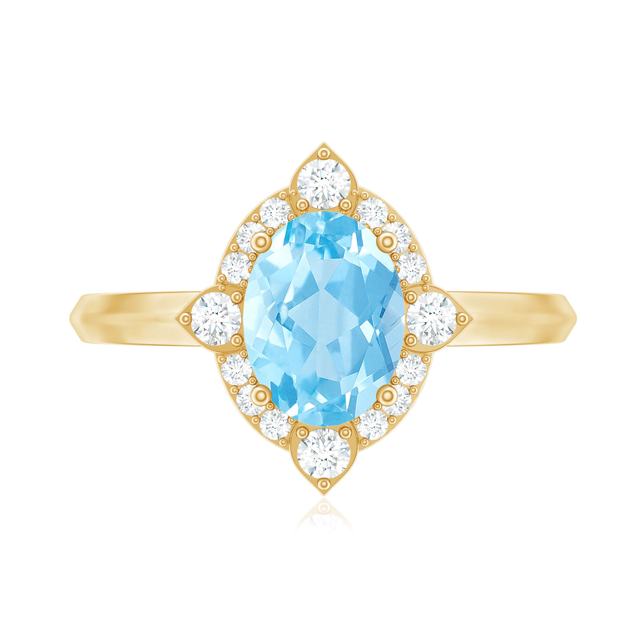 1 Carat Oval Engagement Ring with Real Aquamarine and Diamond AAA - Rosec Jewels