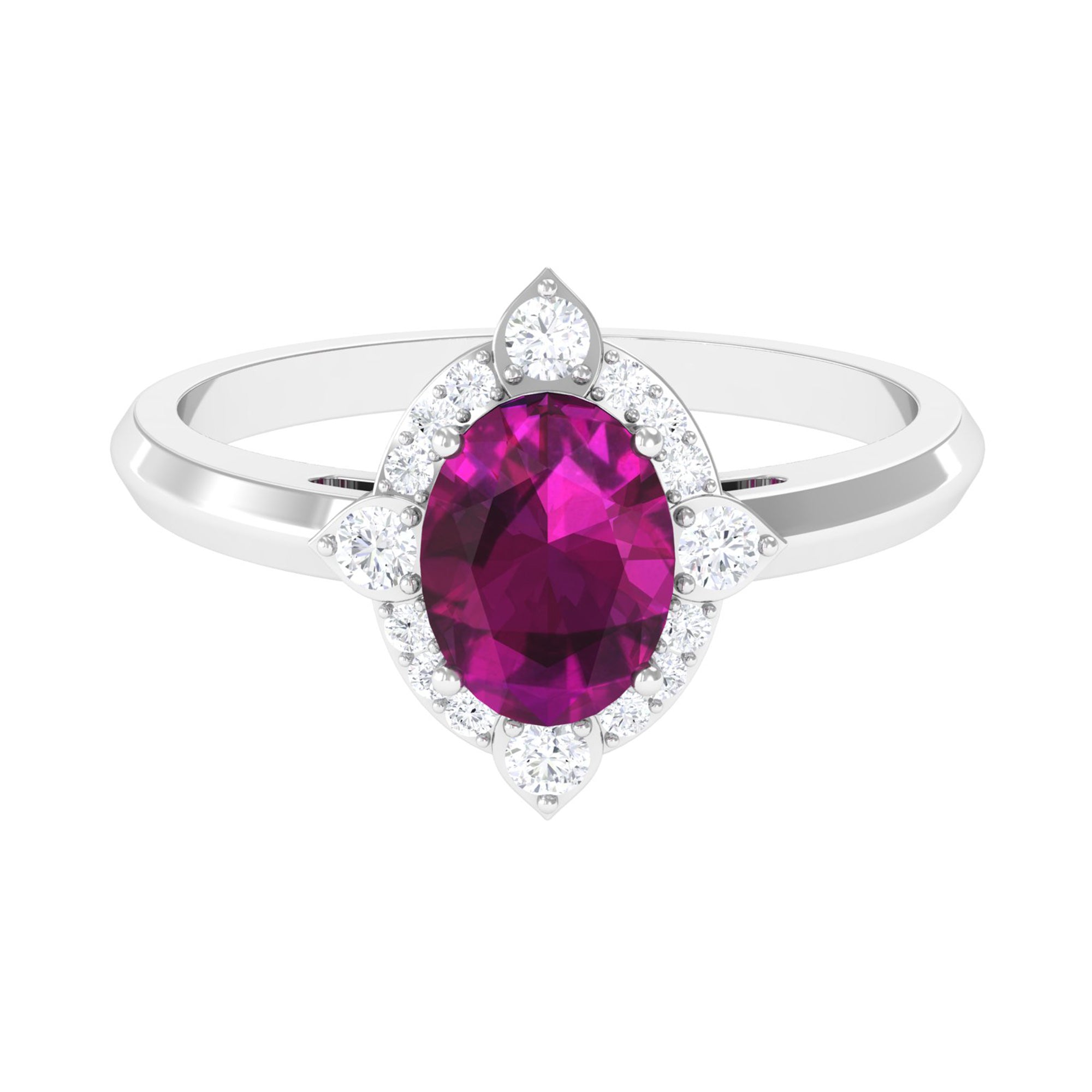 2 CT Art Deco Engagement Ring with Oval Shape Rhodolite and Diamond Accent