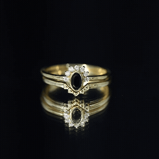 Genuine Black Onyx and Diamond Promise Ring Set in Yellow Gold Plated Silver AAA 14K Yellow Gold Plated Silver - Rosec Jewels