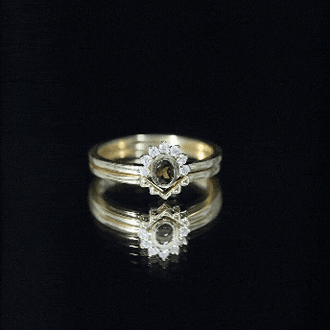 Natural Garnet Diamond Engagement Ring with Enhancer in Gold Plated Silver AAA 14K Yellow Gold Plated Silver - Rosec Jewels