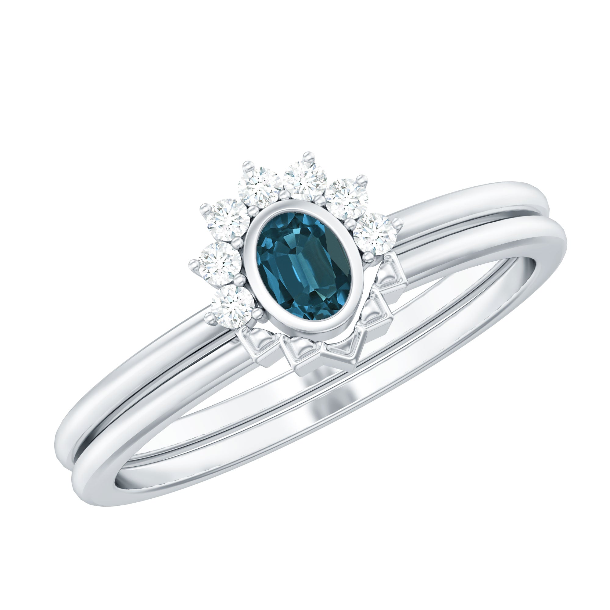 Real London Blue Topaz Engagement Ring With Enhancer in Silver