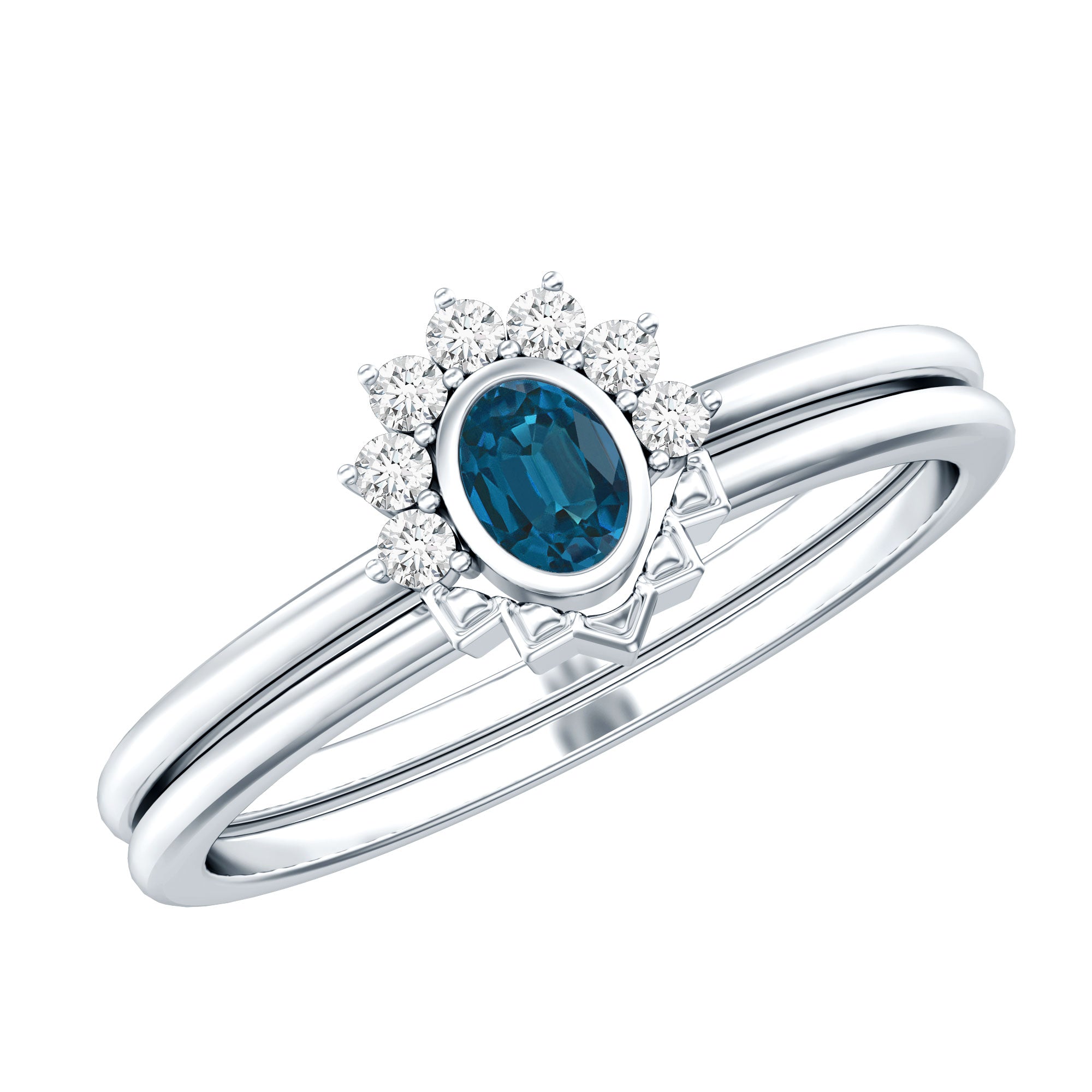 Real London Blue Topaz Engagement Ring With Enhancer in Silver AAA 92.5 Sterling Silver - Rosec Jewels