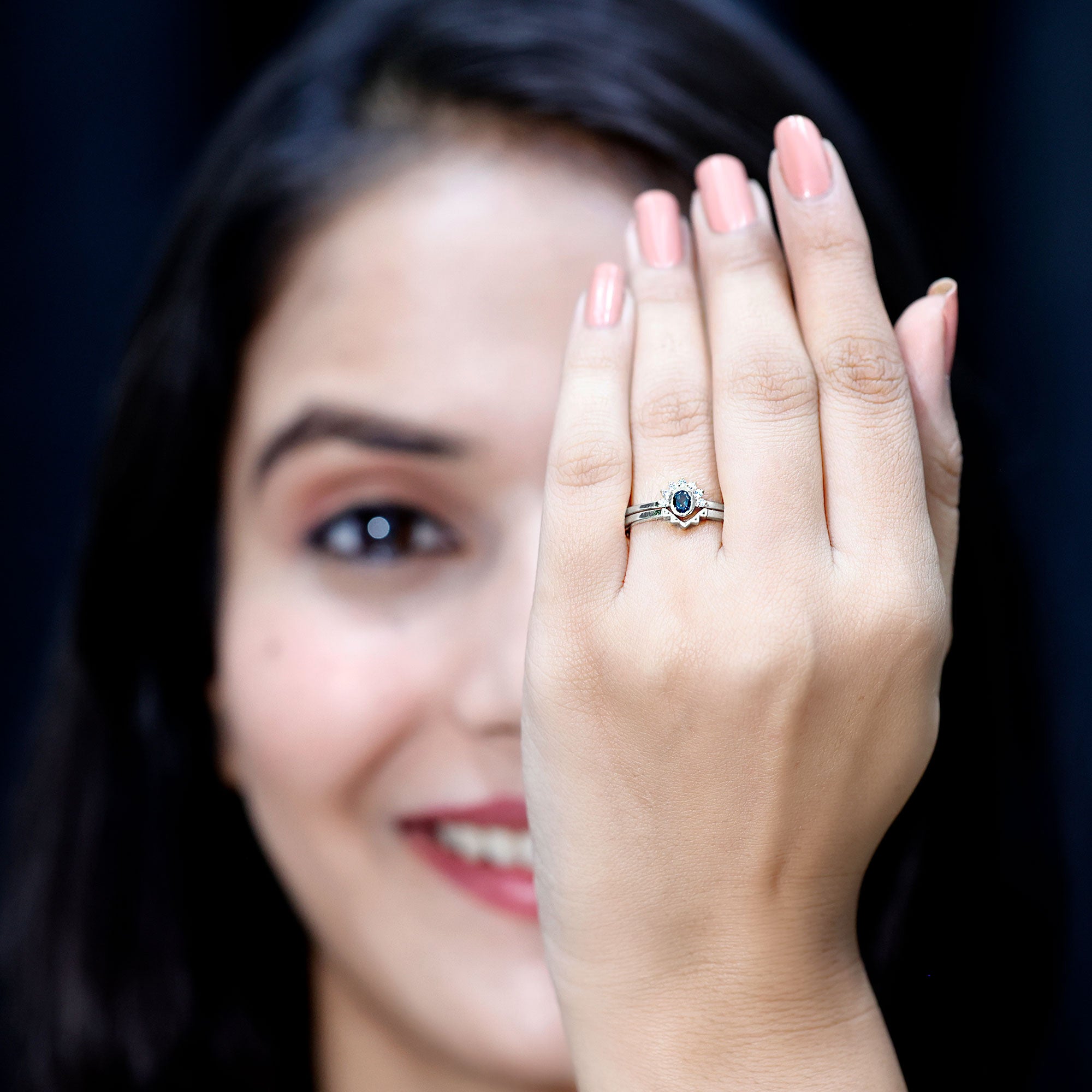 Real London Blue Topaz Engagement Ring With Enhancer in Silver AAA 92.5 Sterling Silver - Rosec Jewels