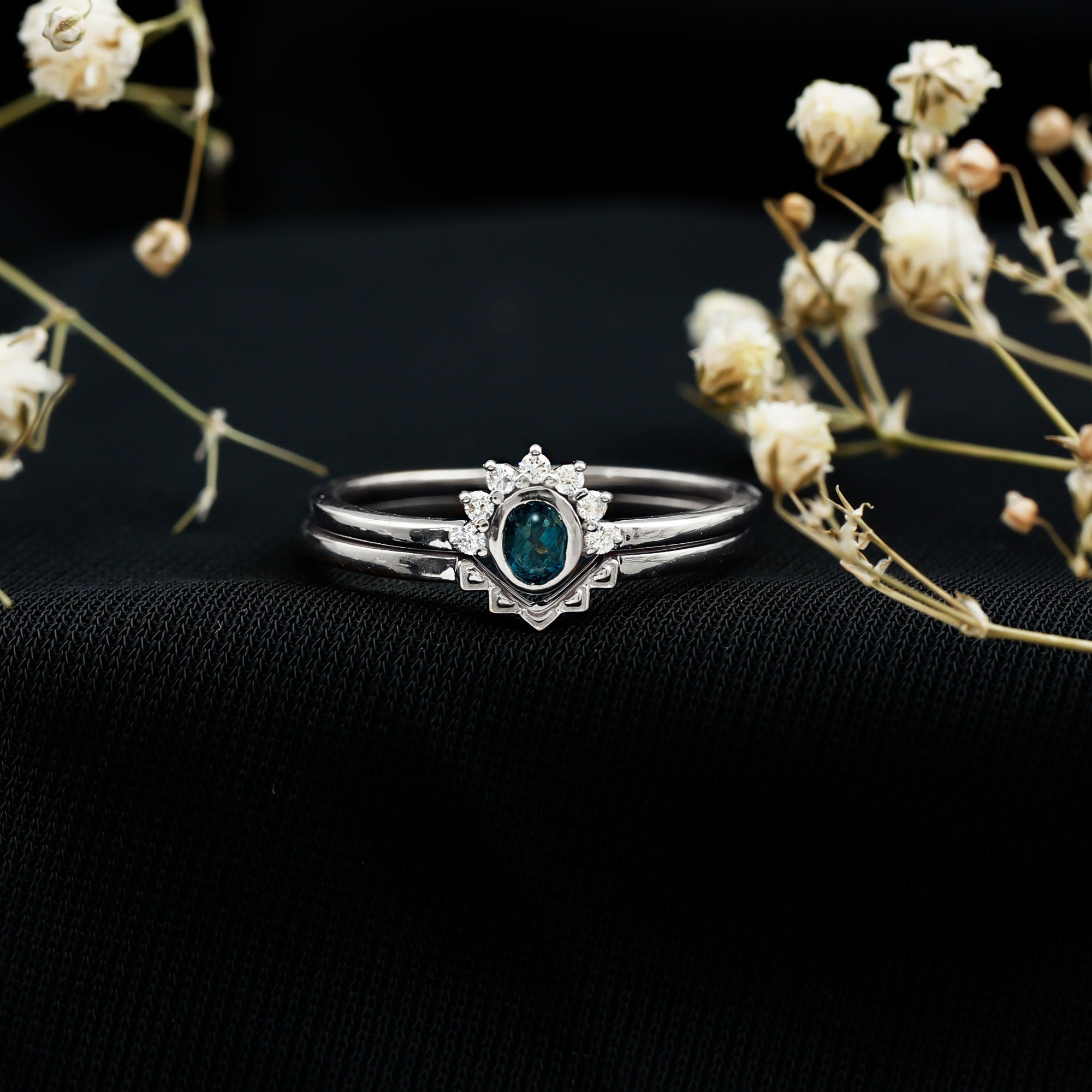 Real London Blue Topaz Engagement Ring With Enhancer in Silver AAA 92.5 Sterling Silver - Rosec Jewels