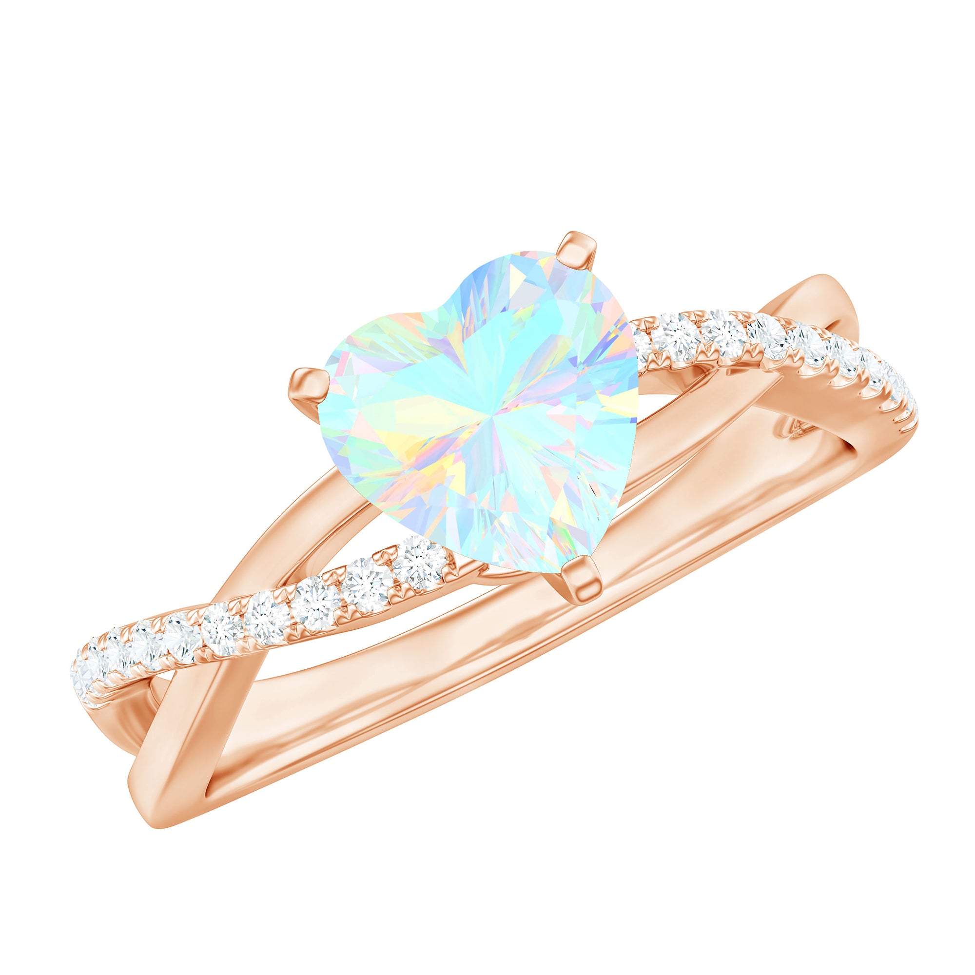 1 CT Heart Shape Ethiopian Opal Crossover Engagement Ring with Diamond Ethiopian Opal - ( AAA ) - Quality - Rosec Jewels