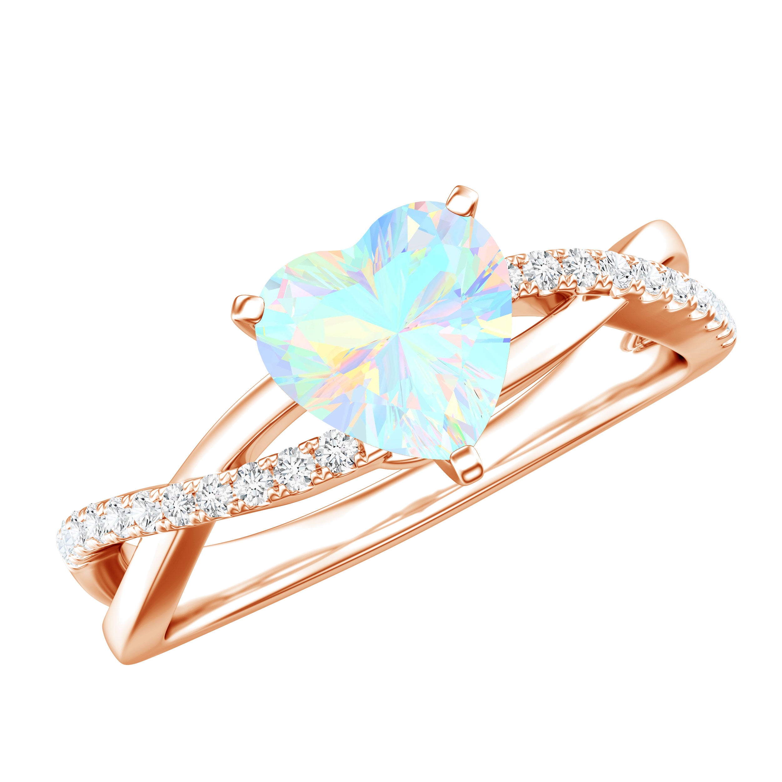 Natural 8mm Ethiopian Opal Heart Shaped Engagement Ring With Certificate AAA - Rosec Jewels