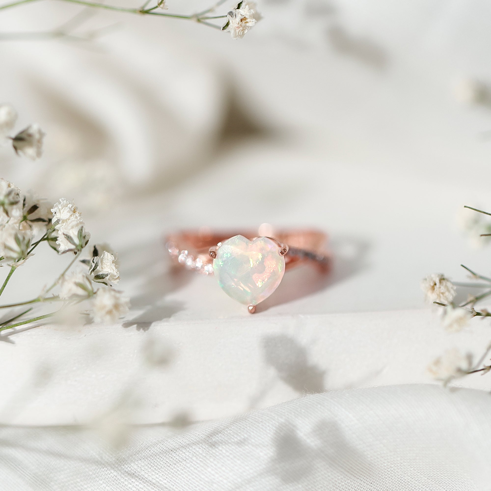 Natural 8mm Ethiopian Opal Heart Shaped Engagement Ring With Certificate AAA - Rosec Jewels