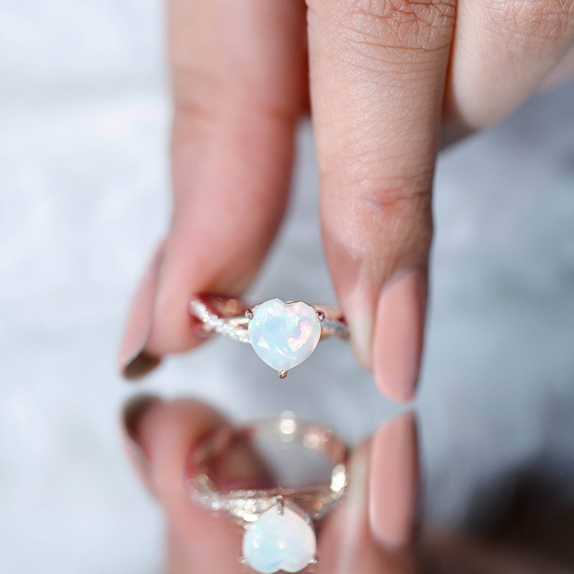Natural 8mm Ethiopian Opal Heart Shaped Engagement Ring With Certificate AAA - Rosec Jewels