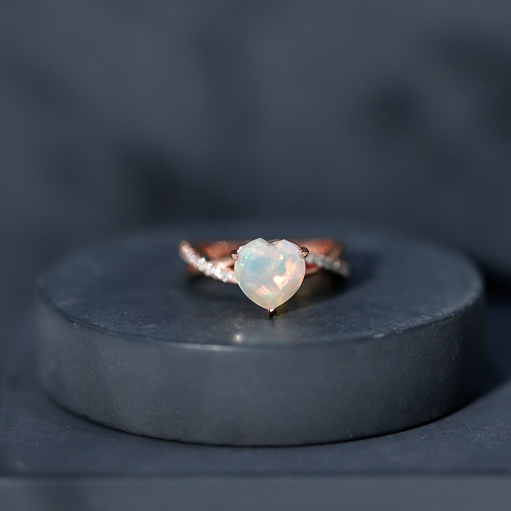 Natural 8mm Ethiopian Opal Heart Shaped Engagement Ring With Certificate AAA - Rosec Jewels