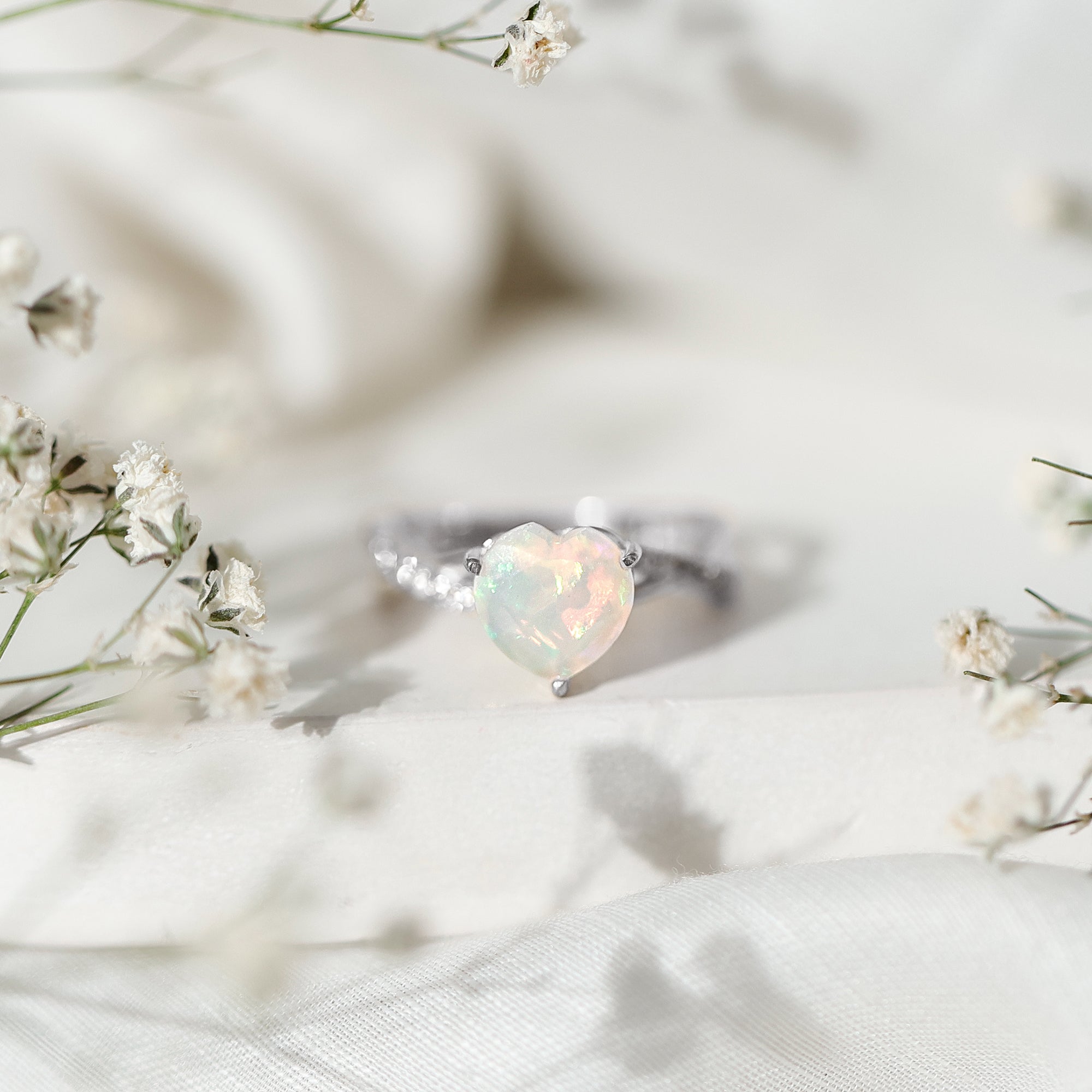 Natural 8mm Ethiopian Opal Heart Shaped Engagement Ring With Certificate AAA - Rosec Jewels