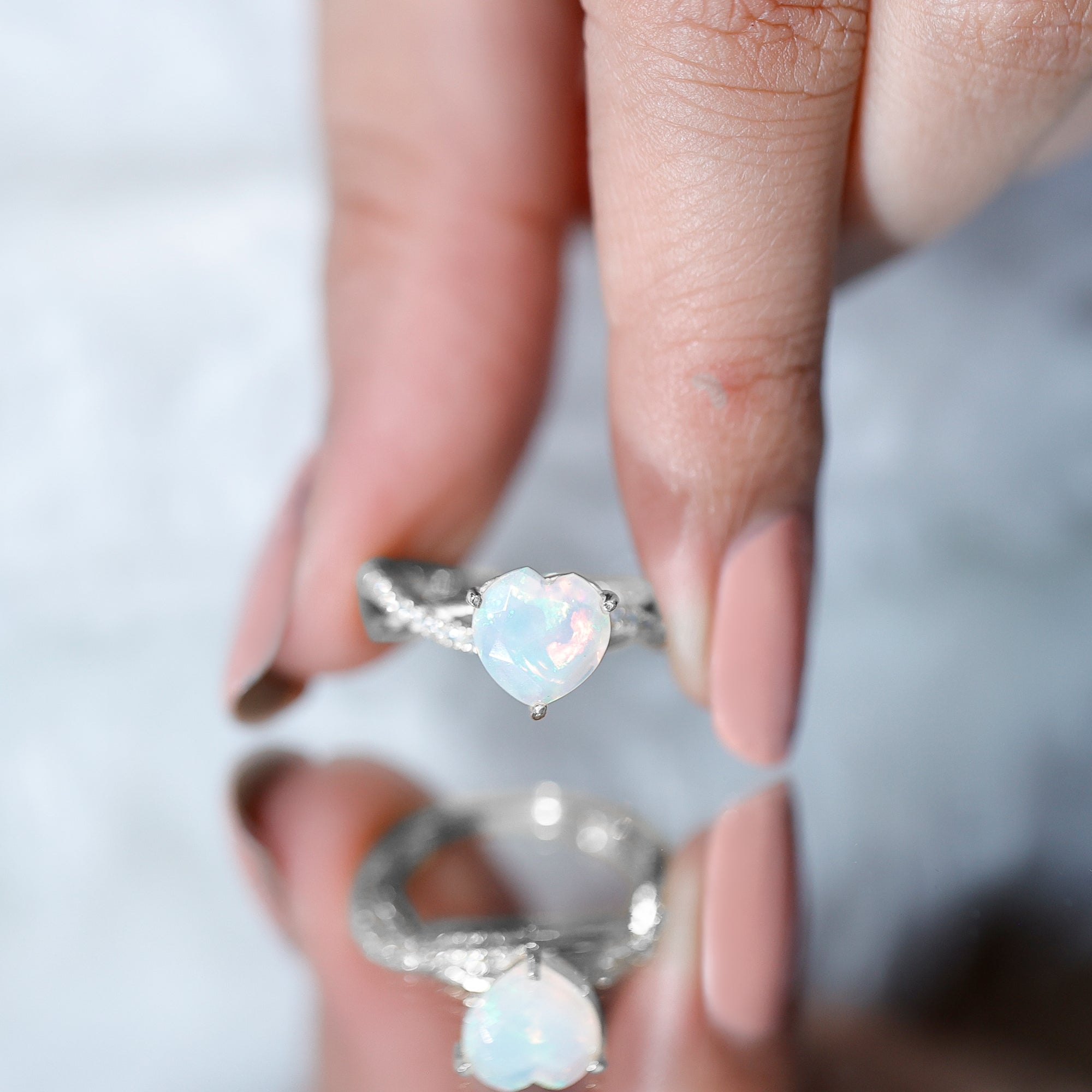 Natural 8mm Ethiopian Opal Heart Shaped Engagement Ring With Certificate AAA - Rosec Jewels