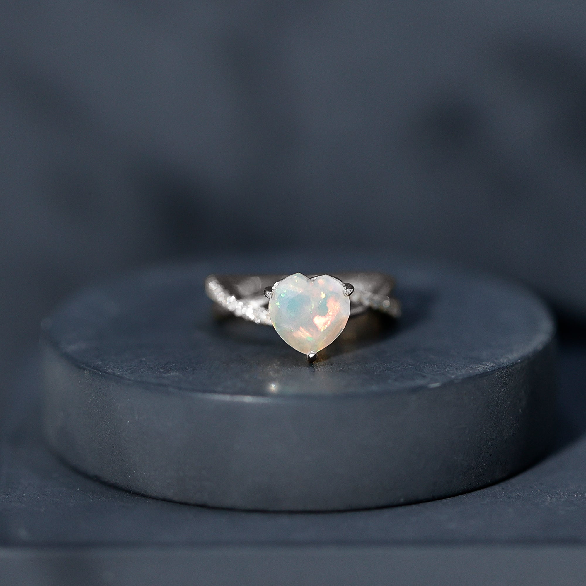 Natural 8mm Ethiopian Opal Heart Shaped Engagement Ring With Certificate AAA - Rosec Jewels