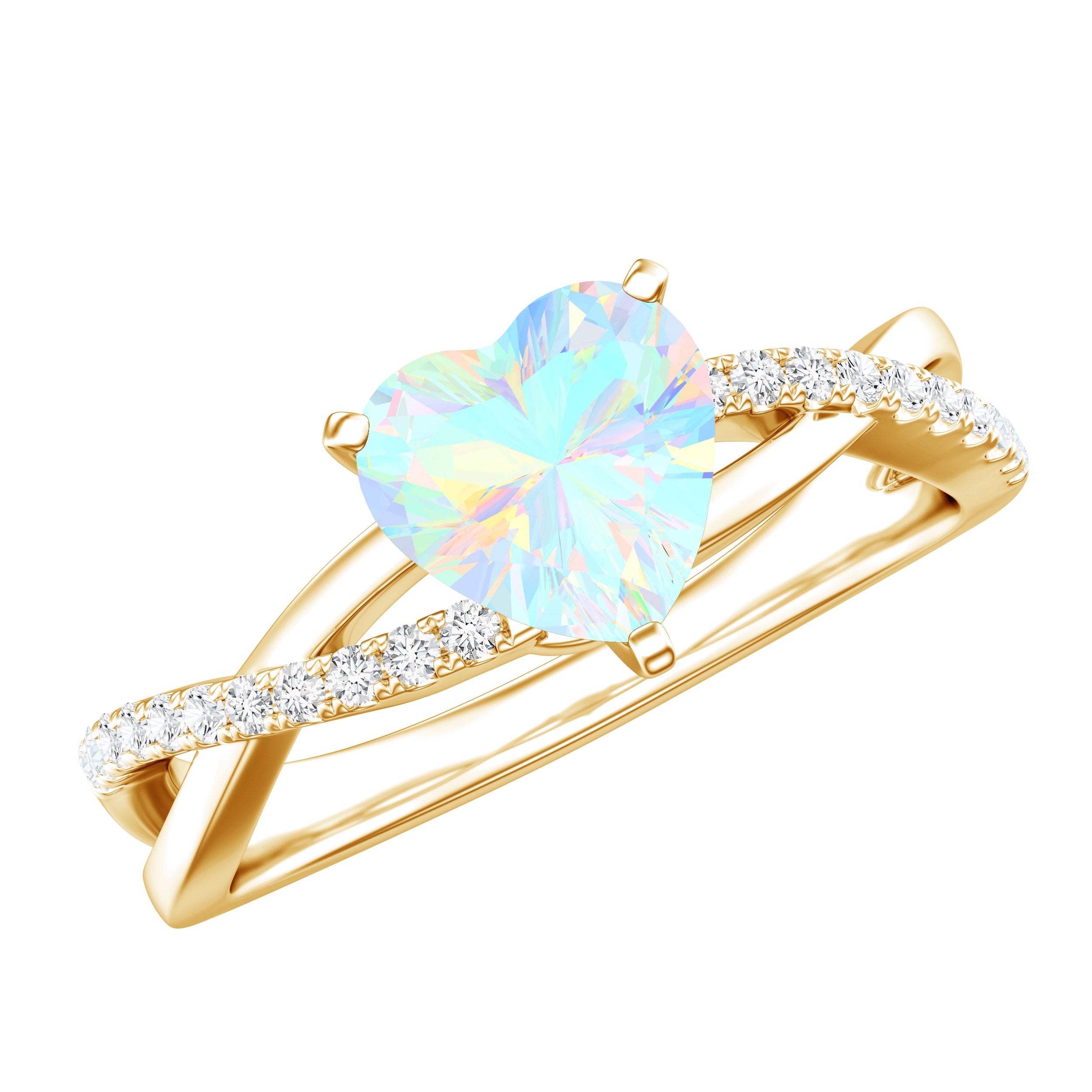 Natural 8mm Ethiopian Opal Heart Shaped Engagement Ring With Certificate AAA - Rosec Jewels