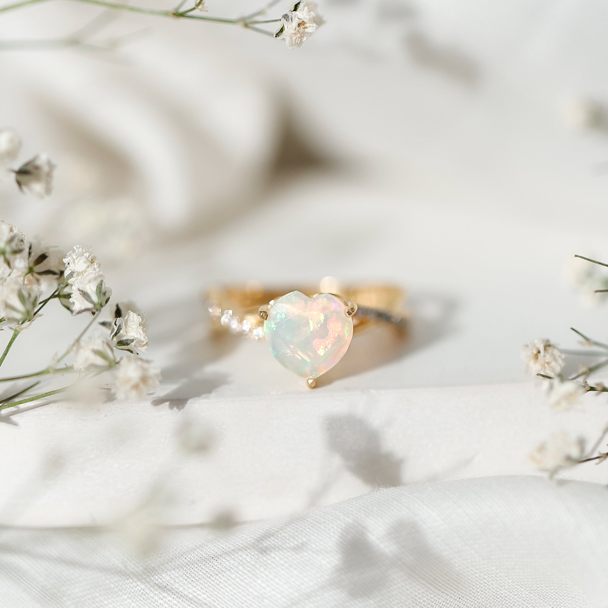 Natural 8mm Ethiopian Opal Heart Shaped Engagement Ring With Certificate AAA - Rosec Jewels