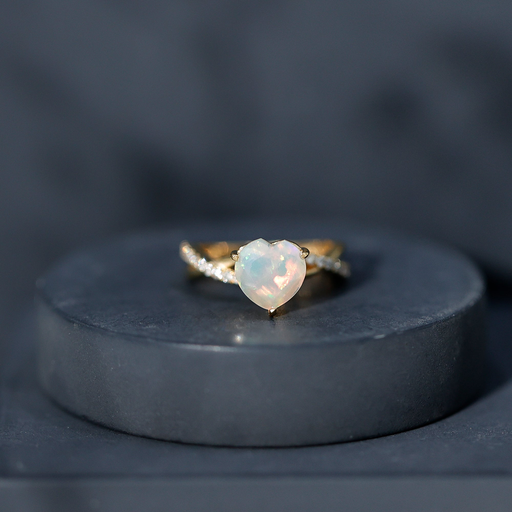Natural 8mm Ethiopian Opal Heart Shaped Engagement Ring With Certificate AAA - Rosec Jewels