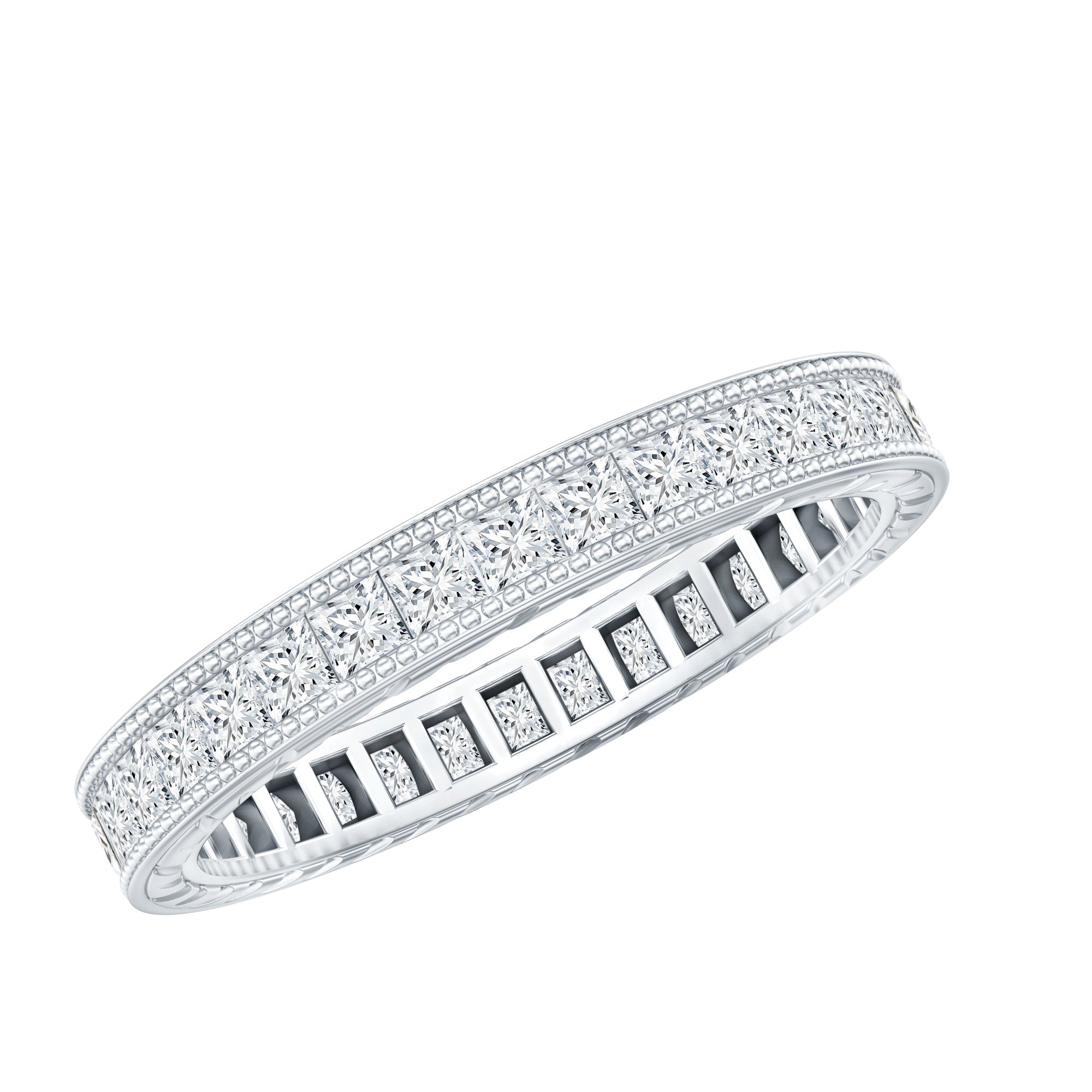 Channel Set Princess Cut Moissanite Eternity Band Ring D-VS1 - Rosec Jewels