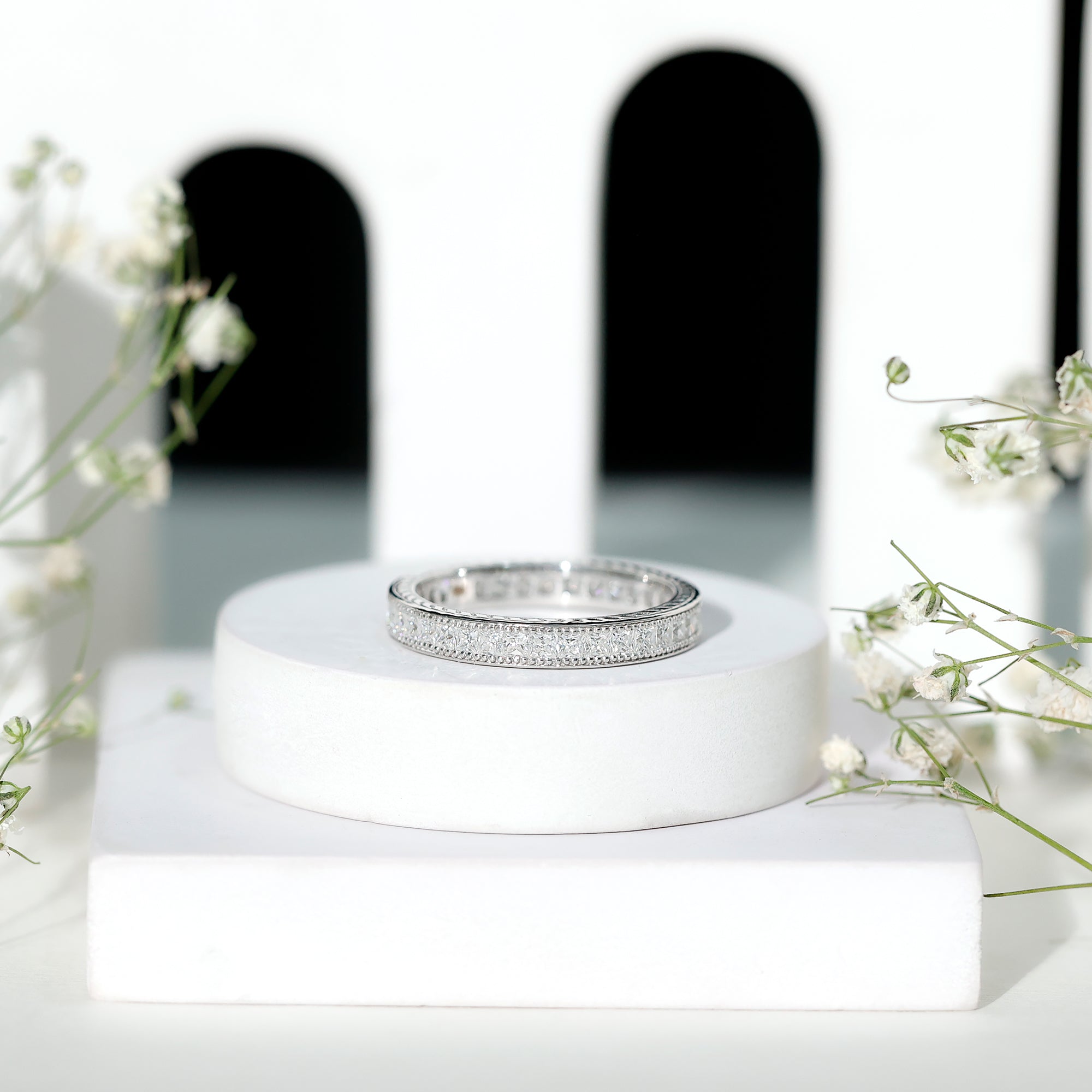 Channel Set Princess Cut Moissanite Eternity Band Ring D-VS1 - Rosec Jewels