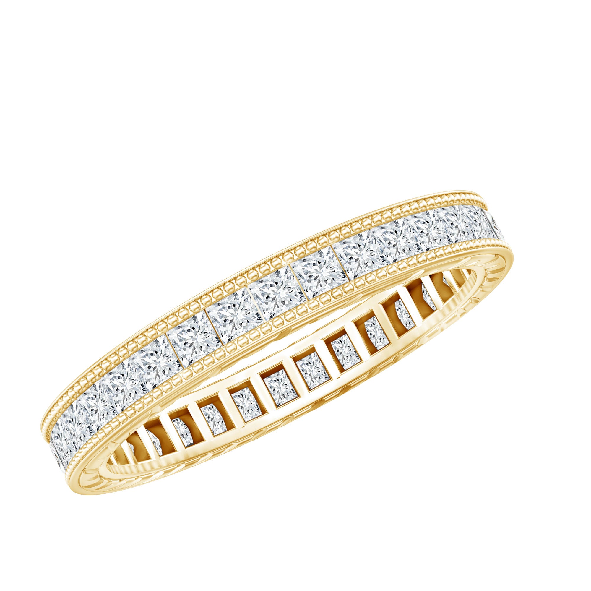 Channel Set Princess Cut Moissanite Eternity Band Ring D-VS1 - Rosec Jewels