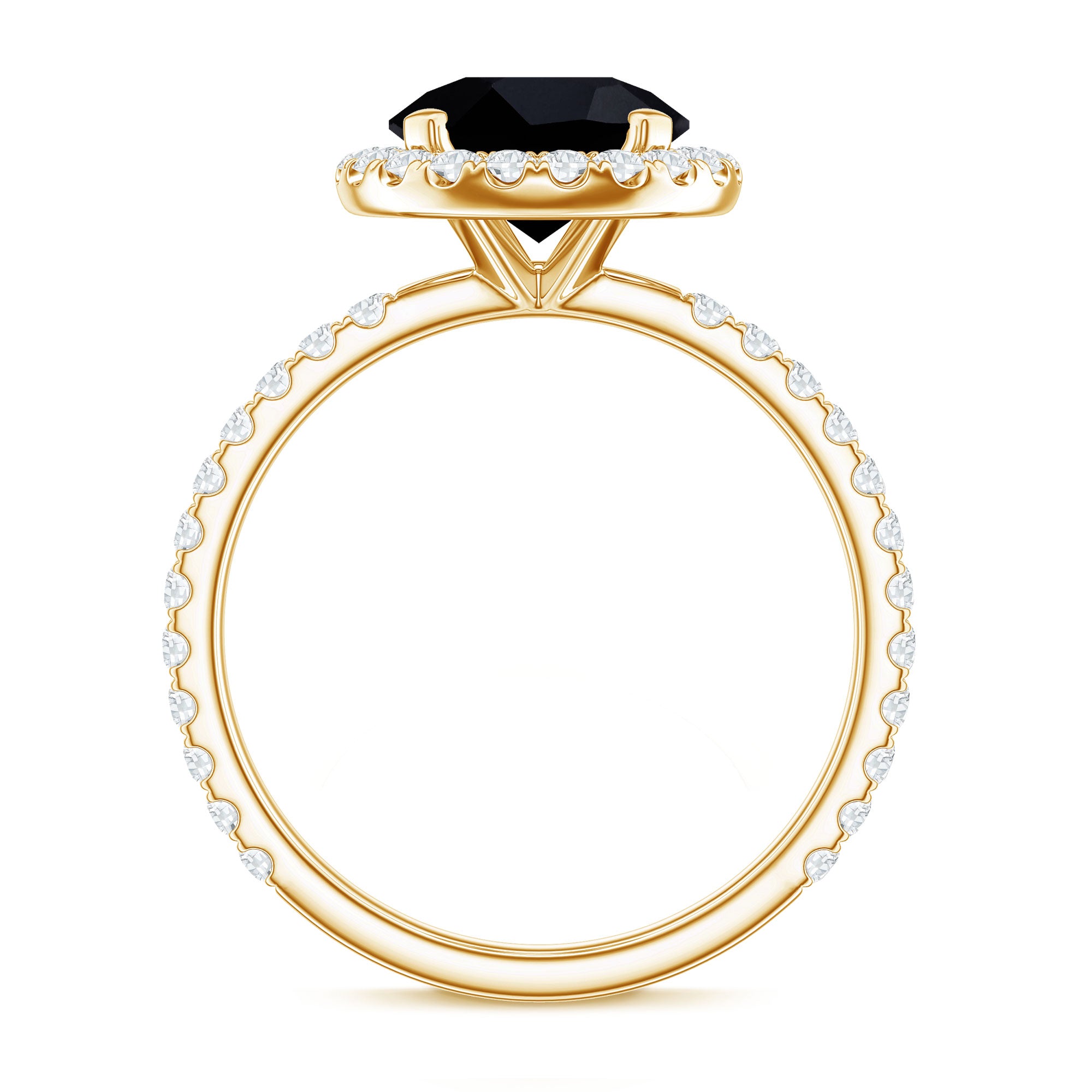 8mm Round Shape Black Onyx Engagement Ring with Diamond Halo AAA - Rosec Jewels