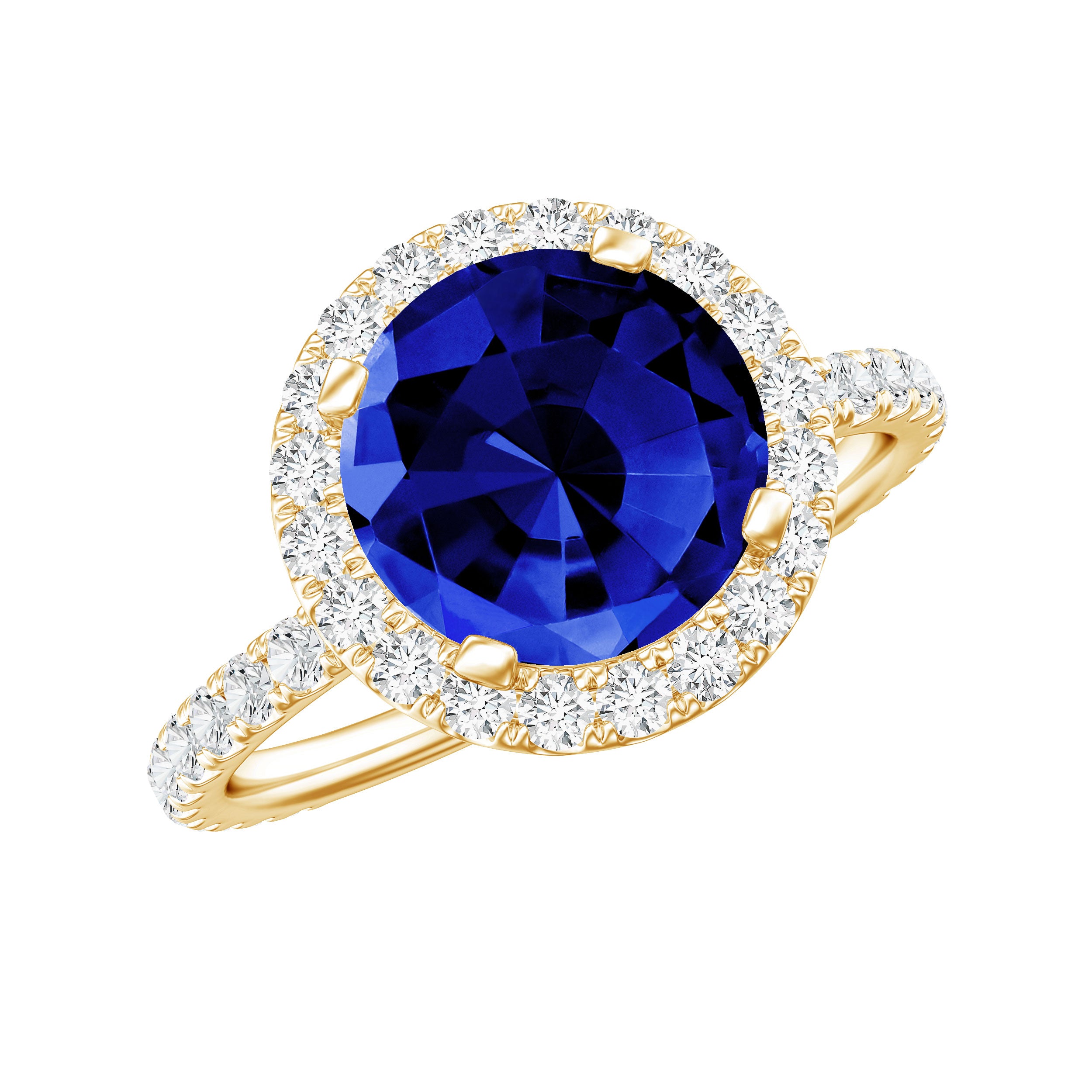Certified 2.7 Carat Lab Grown Blue Sapphire Halo Engagement Ring with Moissanite AAAA - Rosec Jewels