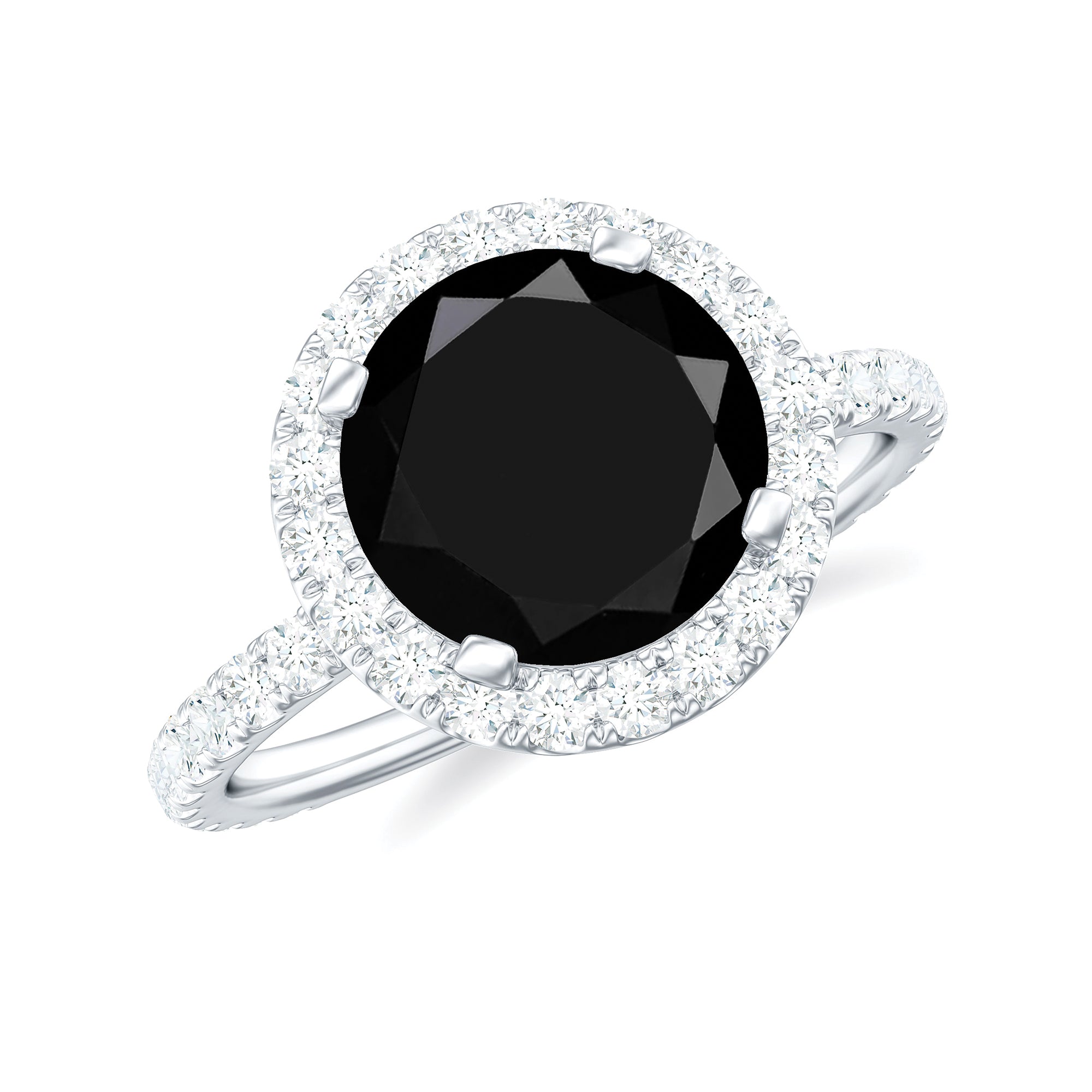 Natural Black Spinel Engagement Ring with Diamond Halo