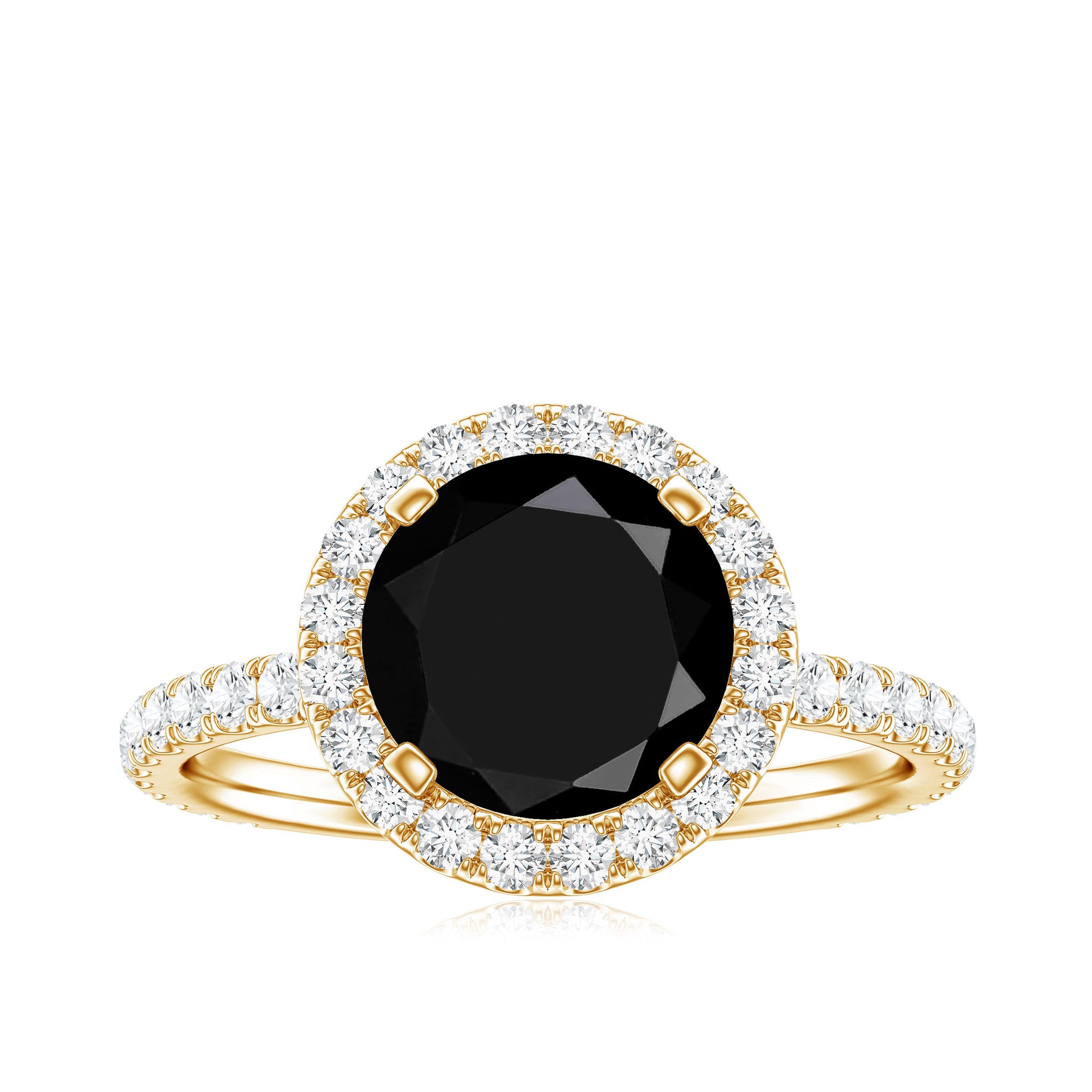 Natural Black Spinel Engagement Ring with Diamond Halo AAA - Rosec Jewels