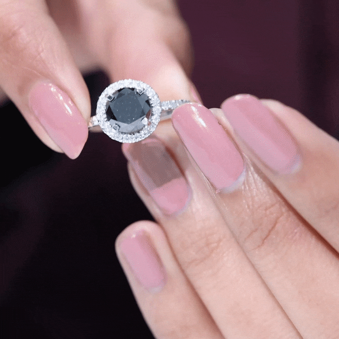 Certified 2 Carat Lab Grown Black and White Diamond Engagement Ring with Halo AAAA ( Synthetic ) - Rosec Jewels