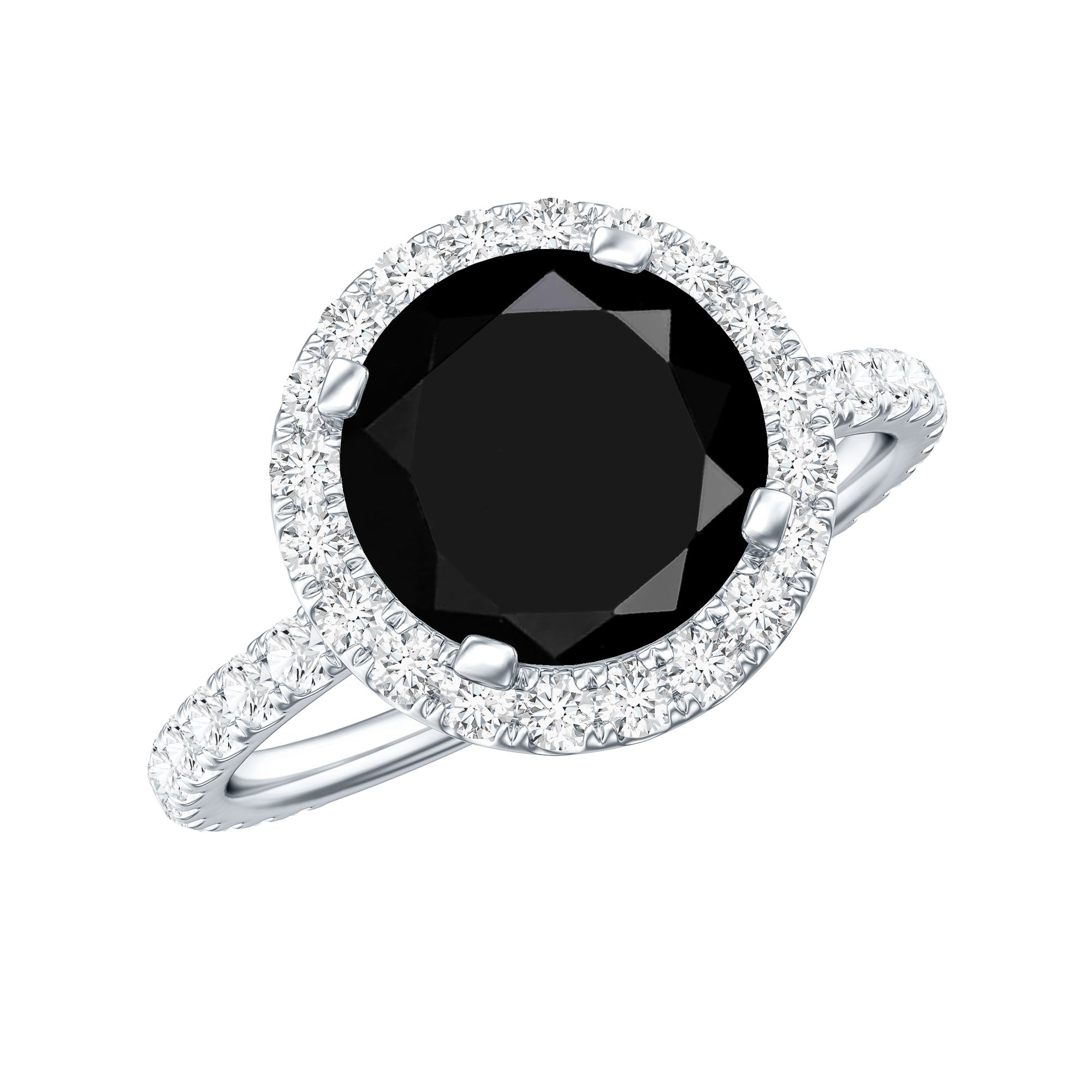 Certified 2 Carat Lab Grown Black and White Diamond Engagement Ring with Halo AAAA ( Synthetic ) - Rosec Jewels