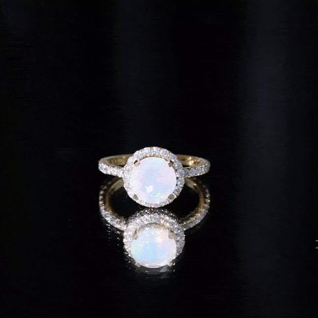 Certified Genuine 8mm Ethiopian Opal Engagement Ring with Halo AAA - Rosec Jewels