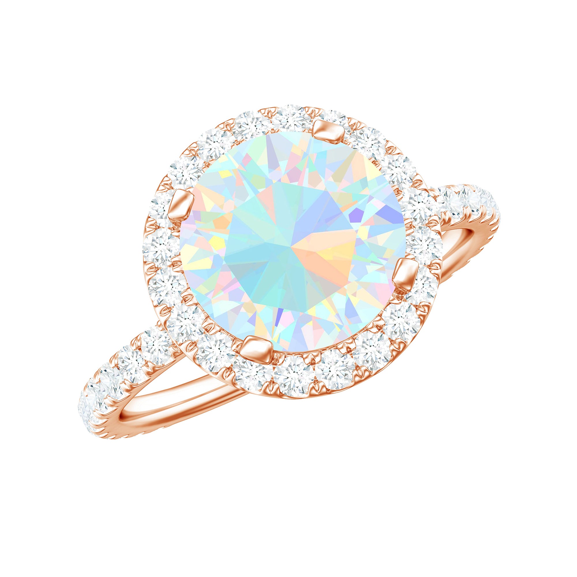 Certified Genuine 8mm Ethiopian Opal Engagement Ring with Halo AAA - Rosec Jewels