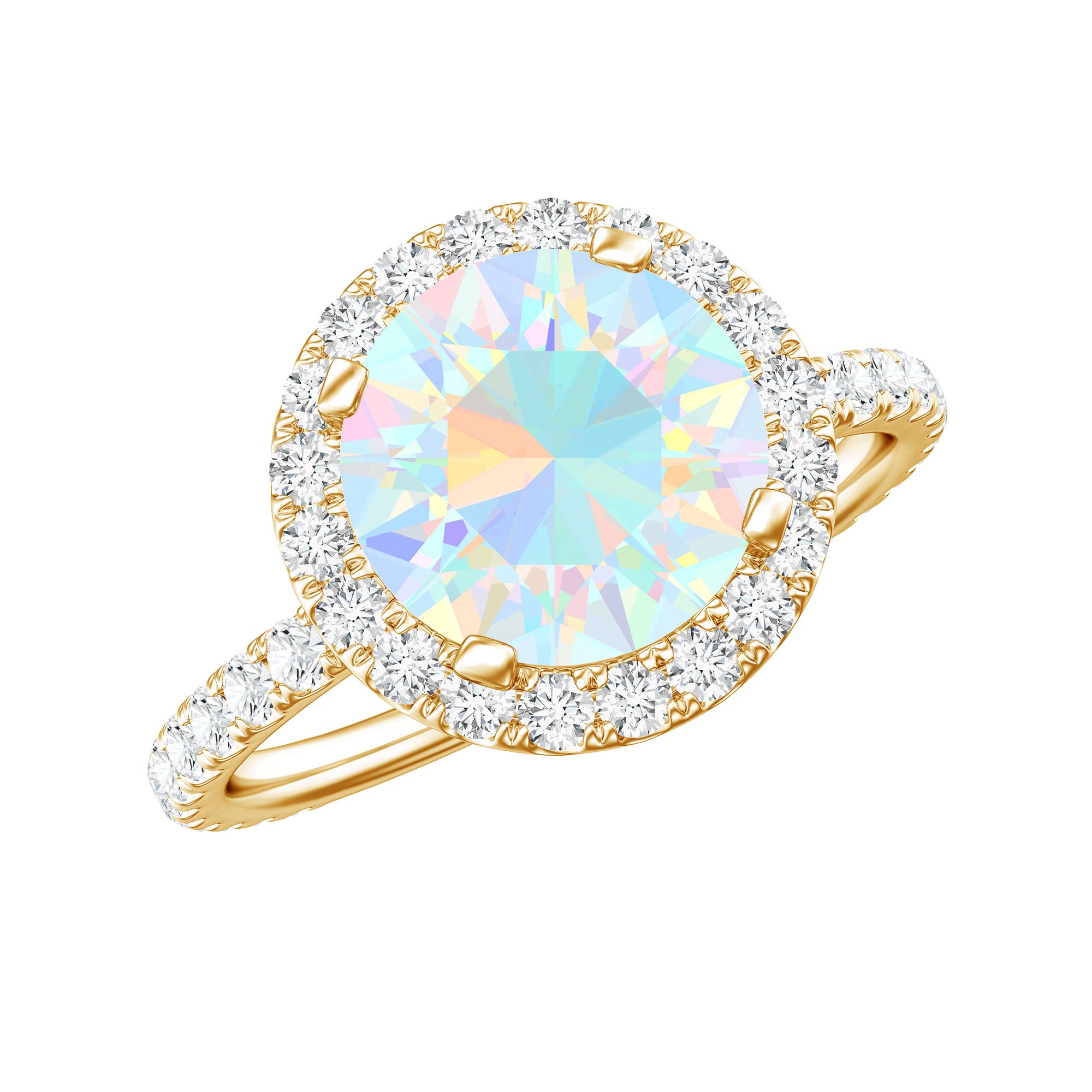 Certified Genuine 8mm Ethiopian Opal Engagement Ring with Halo AAA - Rosec Jewels
