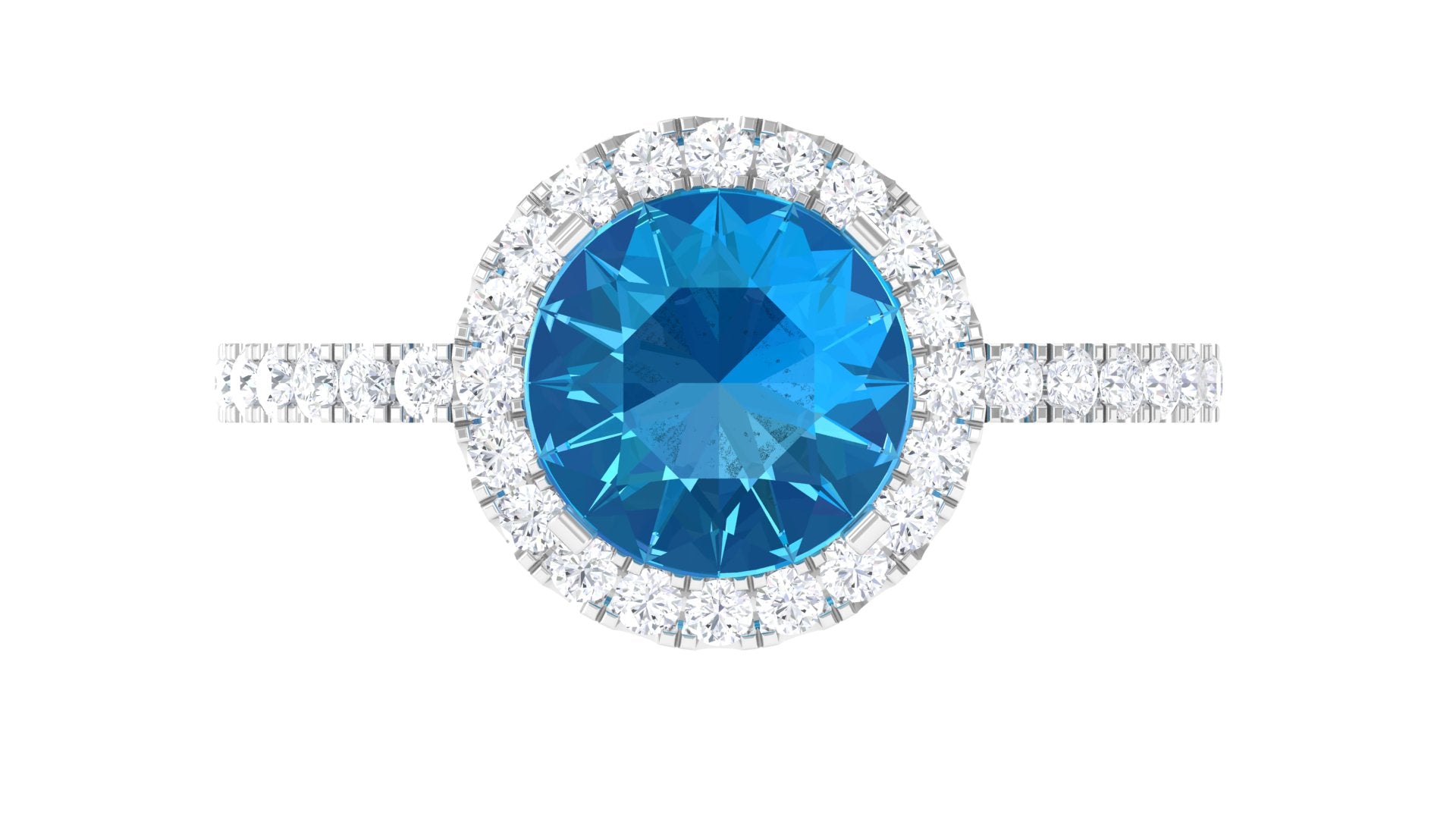 Real Swiss Blue Topaz Halo Engagement Ring with Diamond