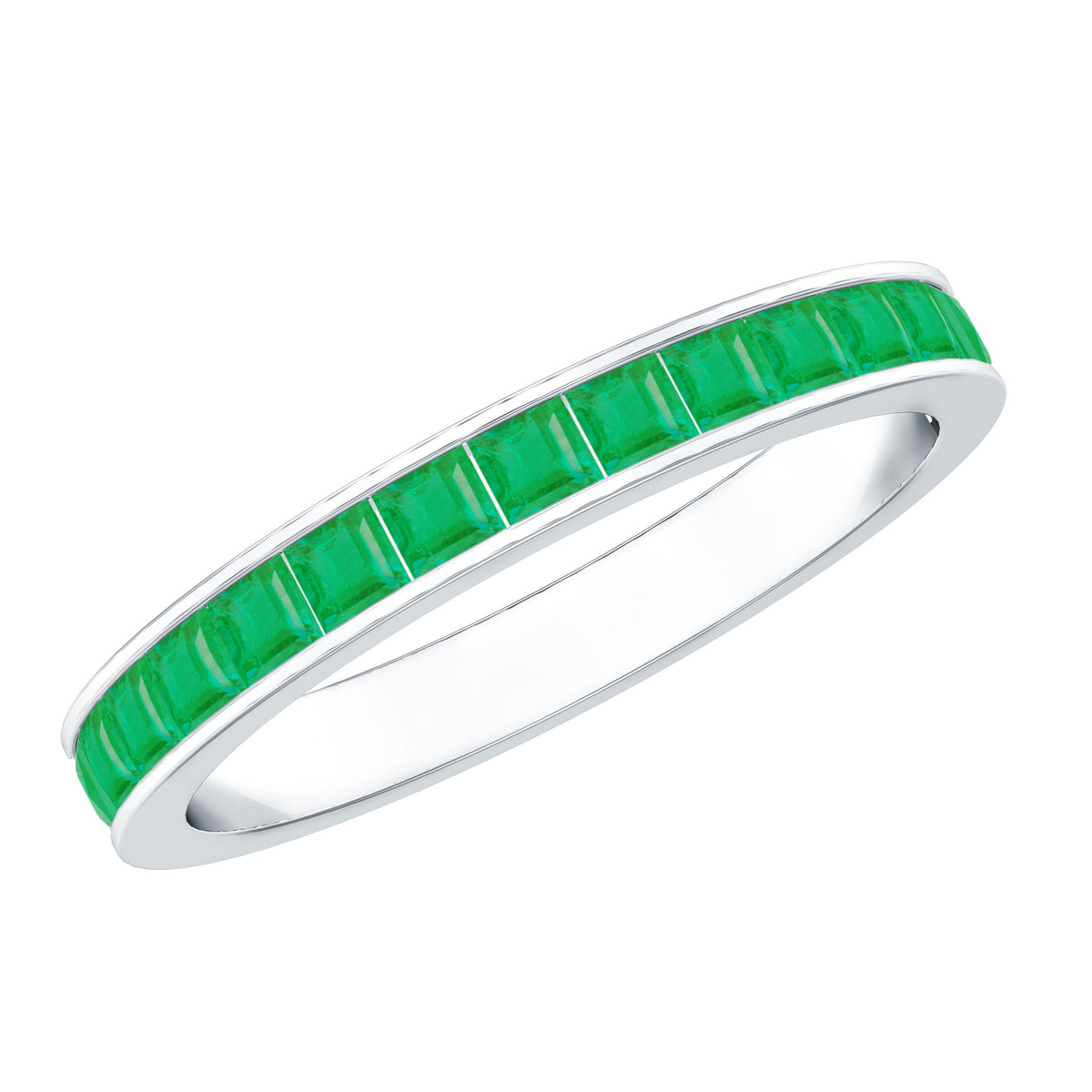 Real Emerald Princess Cut Half Eternity Ring AAA - Rosec Jewels