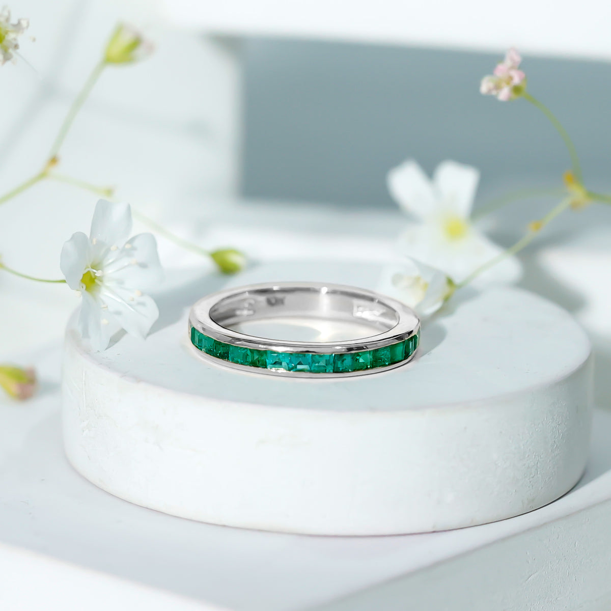 Real Emerald Princess Cut Half Eternity Ring AAA - Rosec Jewels