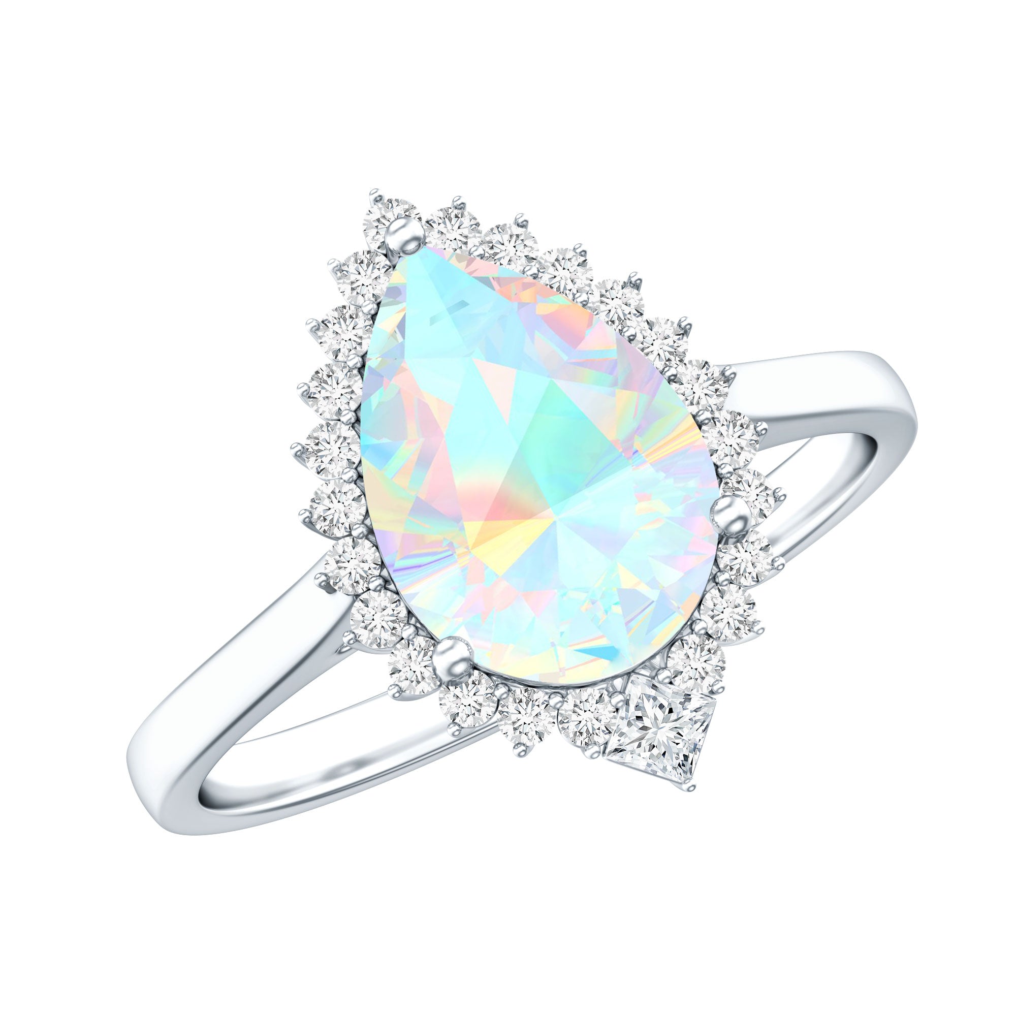 Certified Real 2 Carat Ethiopian Rainbow Opal Teardrop Engagement Ring with Diamond Halo AAA - Rosec Jewels