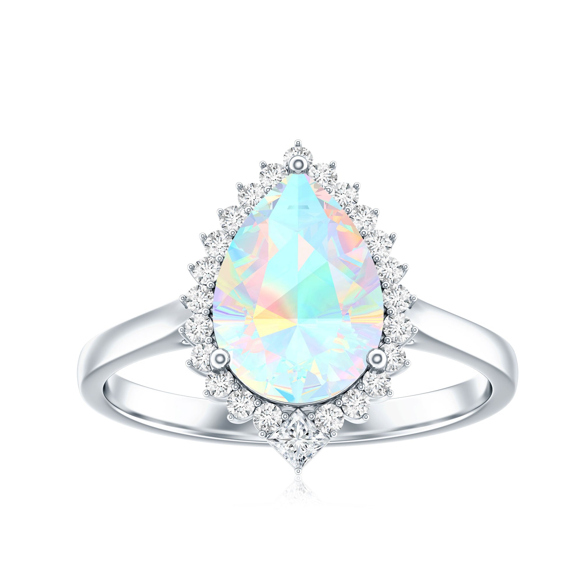 Certified Real 2 Carat Ethiopian Rainbow Opal Teardrop Engagement Ring with Diamond Halo AAA - Rosec Jewels